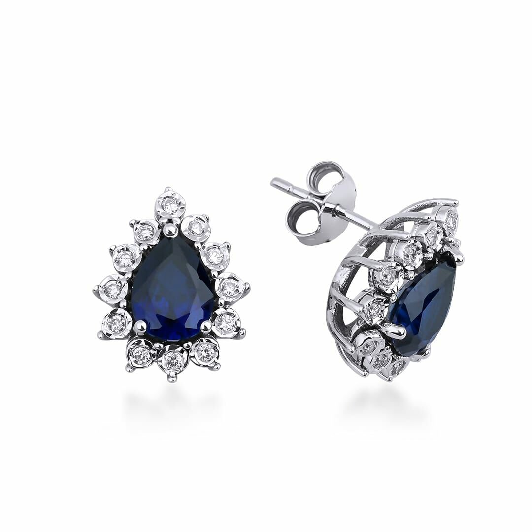 2,94 Ct Safir Taşlı Pırlanta Küpe 0,24 Ct E VS 18K