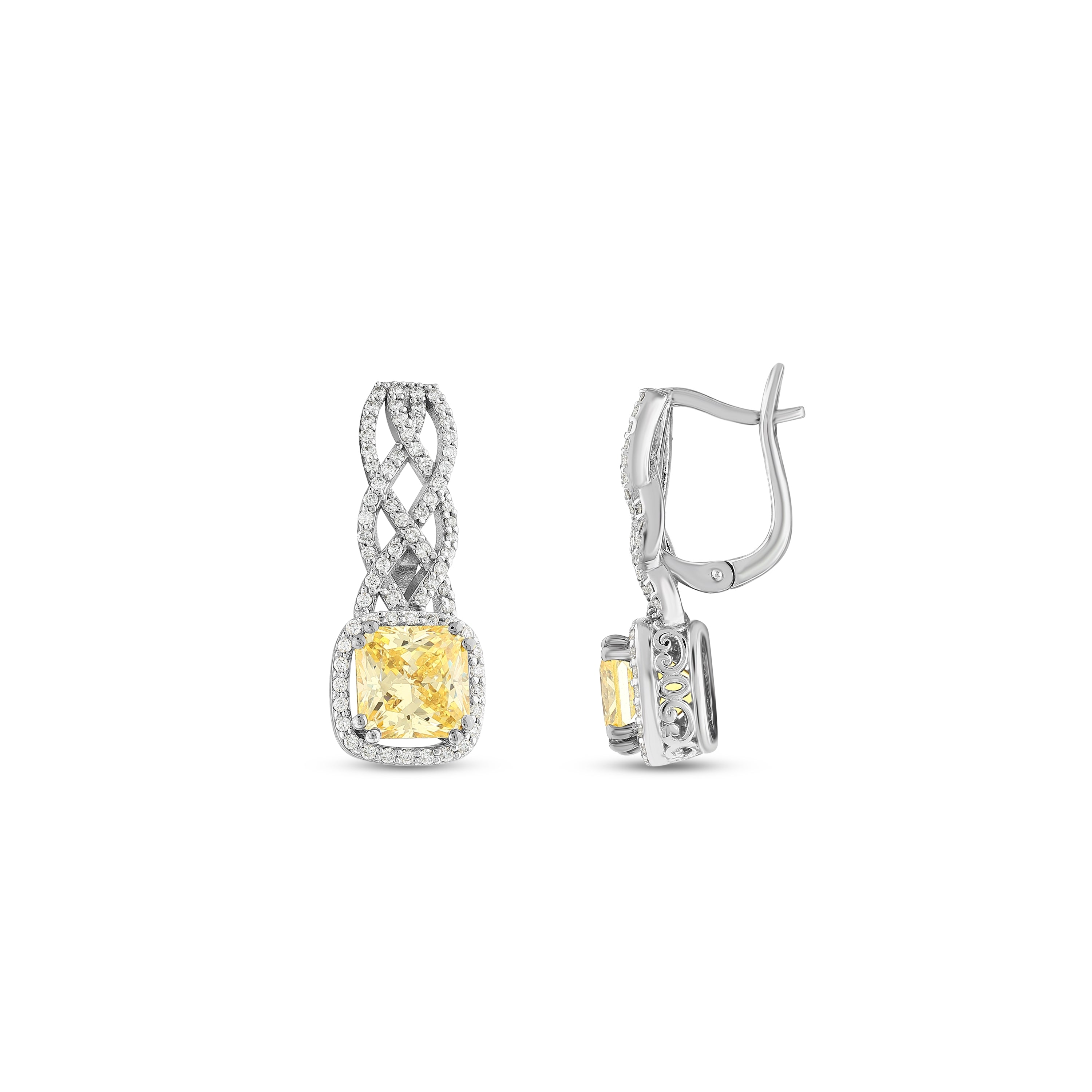 Citrine Pırlantalı 0.56 Ct. Prenses Kesim Aromia Küpe 18K