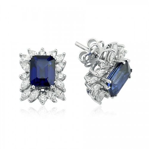 Pırlantalı Safir Küpe