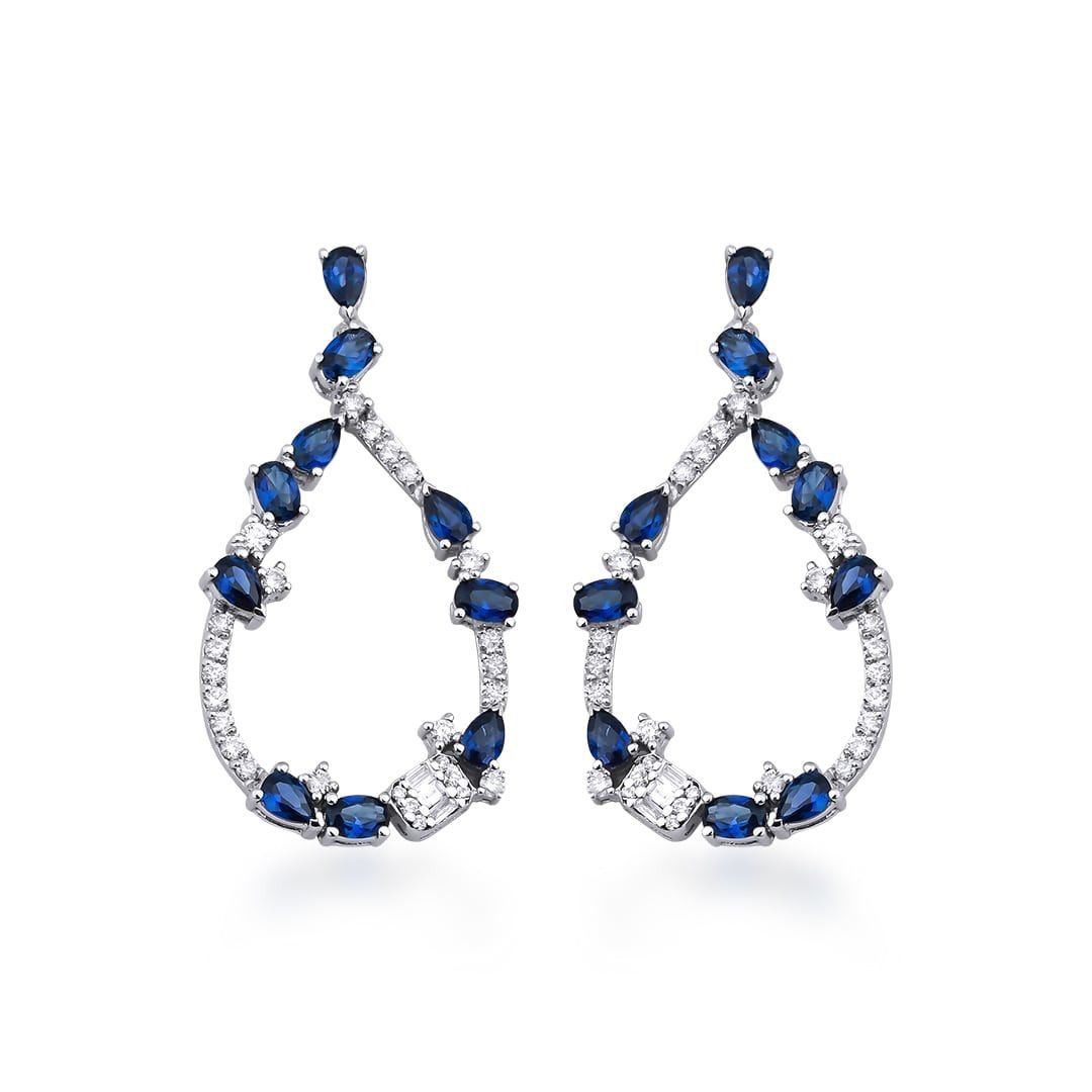 1,27 Ct Safir Taşlı Pırlanta Küpe 0,35 Ct E VS 18K