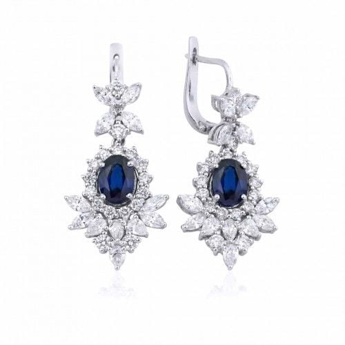 Safir Taşlı Pırlanta Küpe 18 Ayar 2.47 Karat F VS