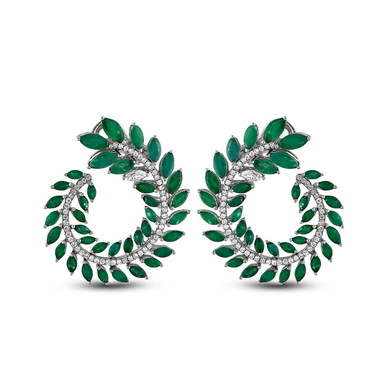 Zümrüt Taşlı Yaprak Pırlanta Küpe 11.39 Ct. 18K