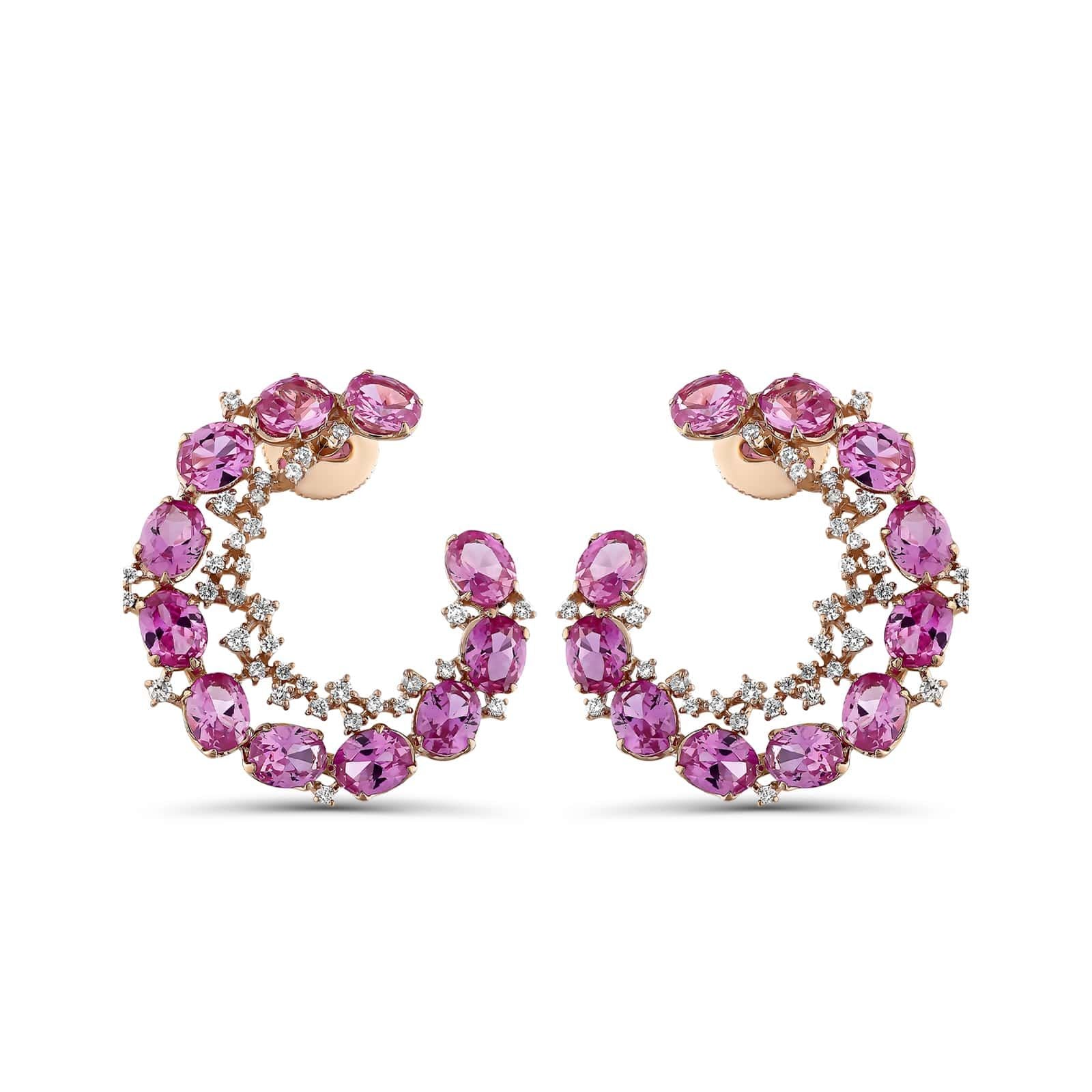 Pembe Safir Pırlanta Küpe 10.04 Ct. 18K