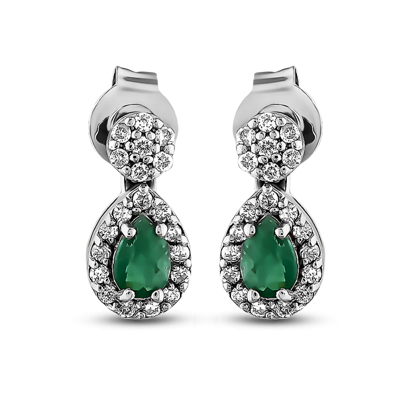 Zümrüt Taşlı Pırlanta Küpe 0.61 Ct. 14K