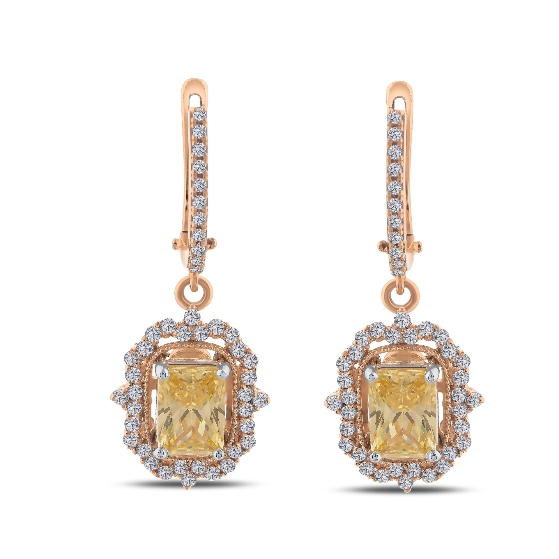 Pırlantalı Citrine Taşlı Küpe 0,60 Ct. E VS1 18K