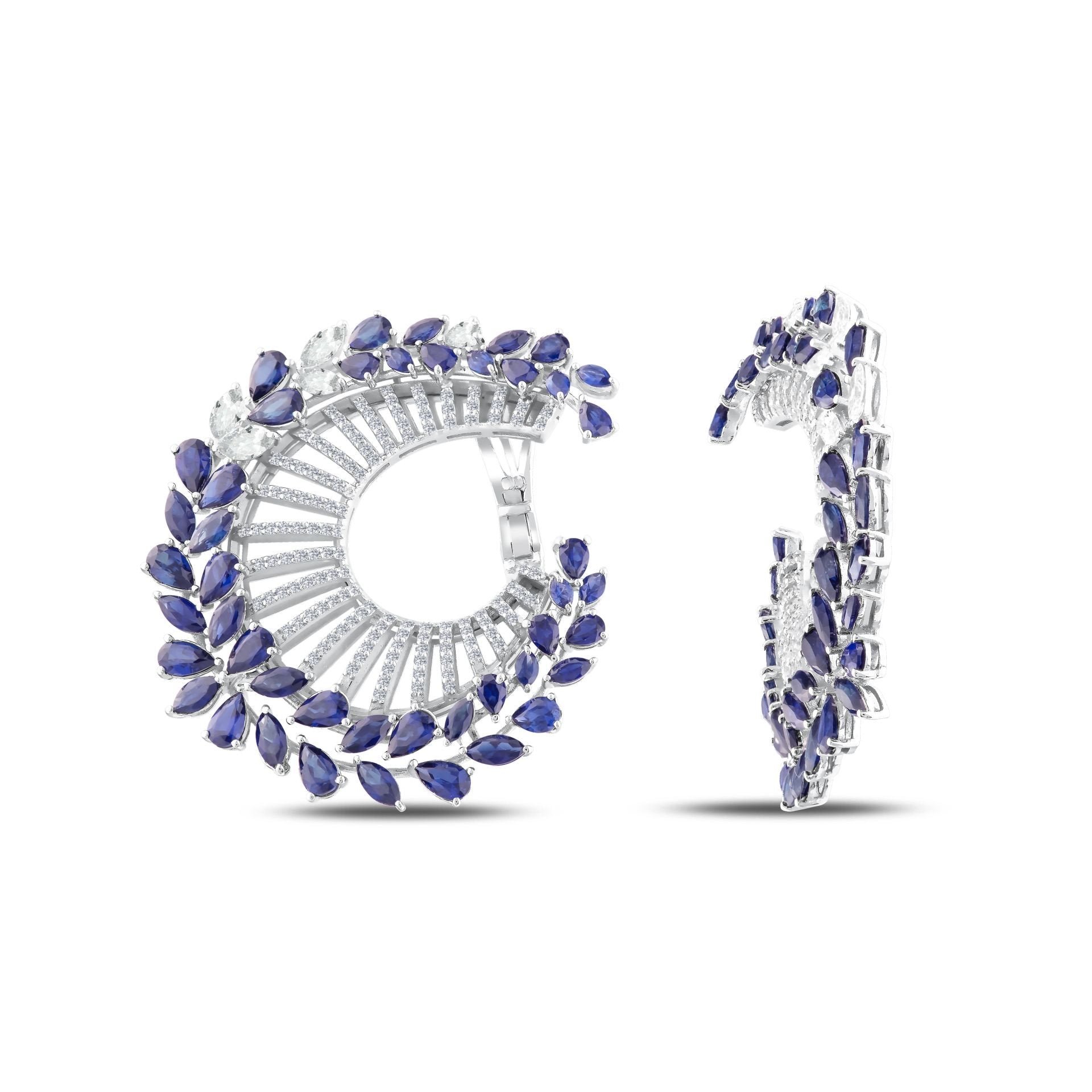 Pırlantalı Safir Fantezi Küpe 2.55 Ct. E VS1 18K