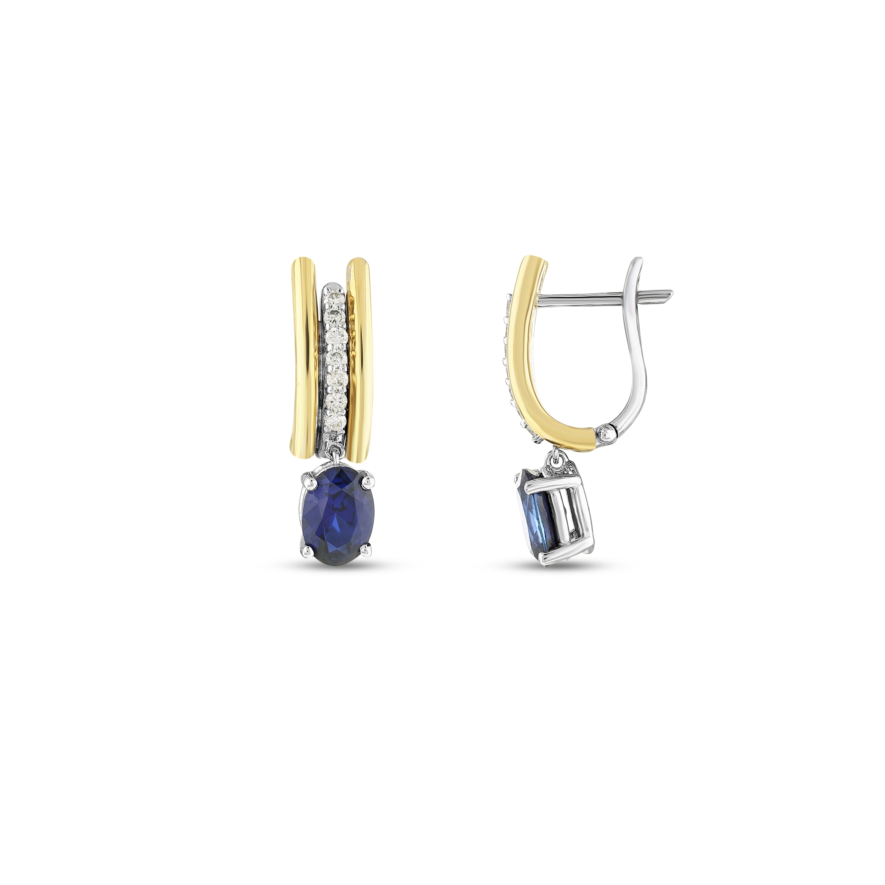 Safir Pırlantalı 0.23 Ct. Oval Briseia Altın Küpe 14K