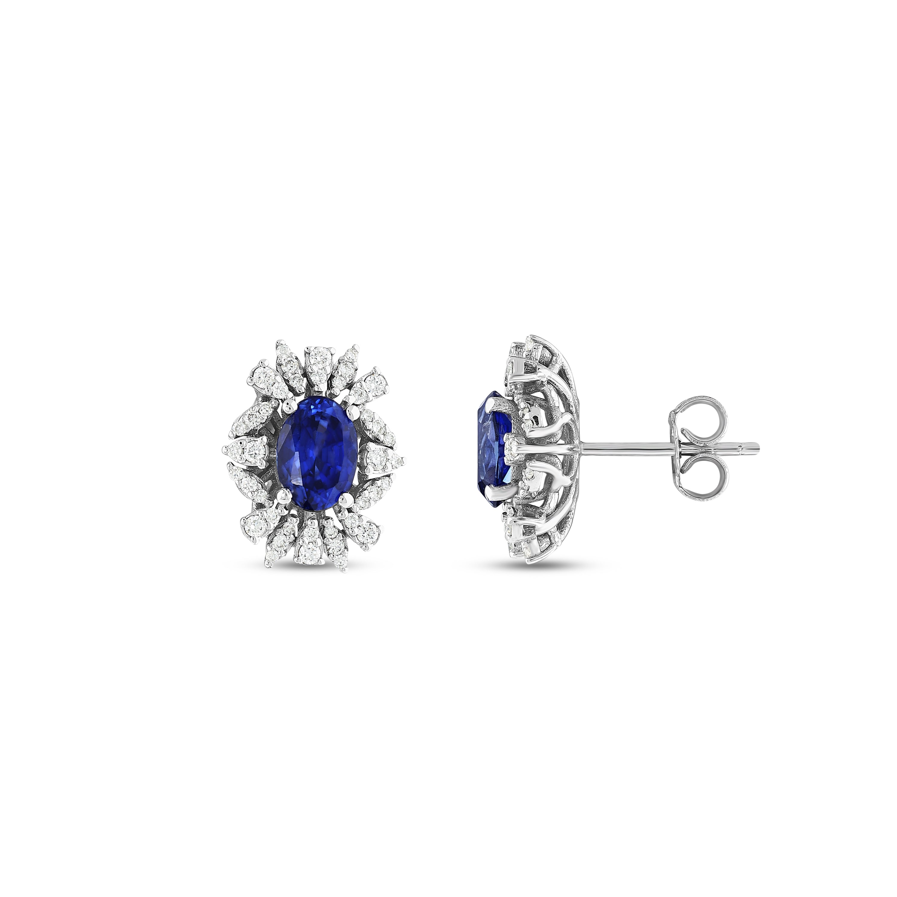 Safir Pırlantalı 0.40 Ct. Sideria Küpe 14K
