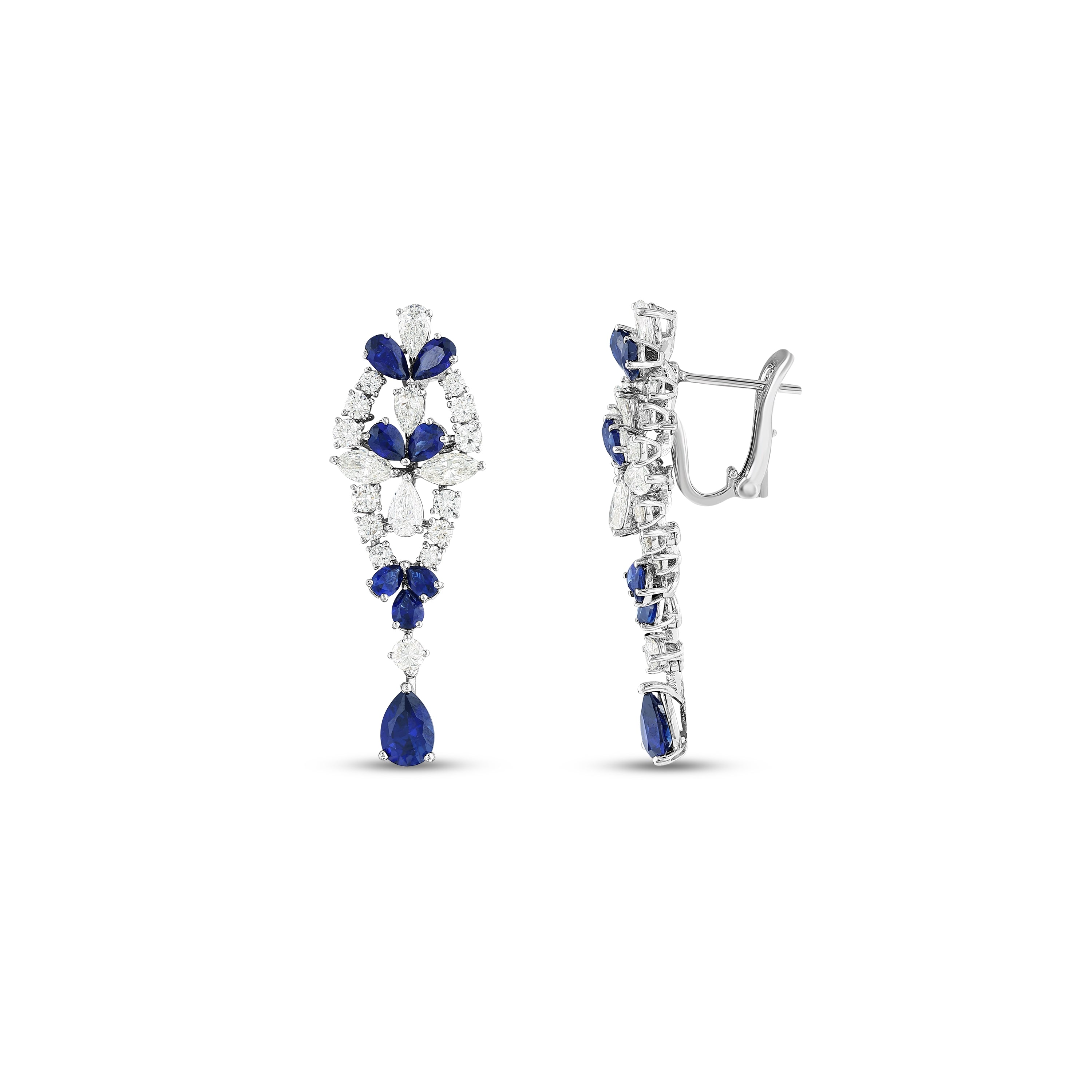 Safir Pırlantalı 3.28 Ct. Stellavia Fantezi Küpe 18K