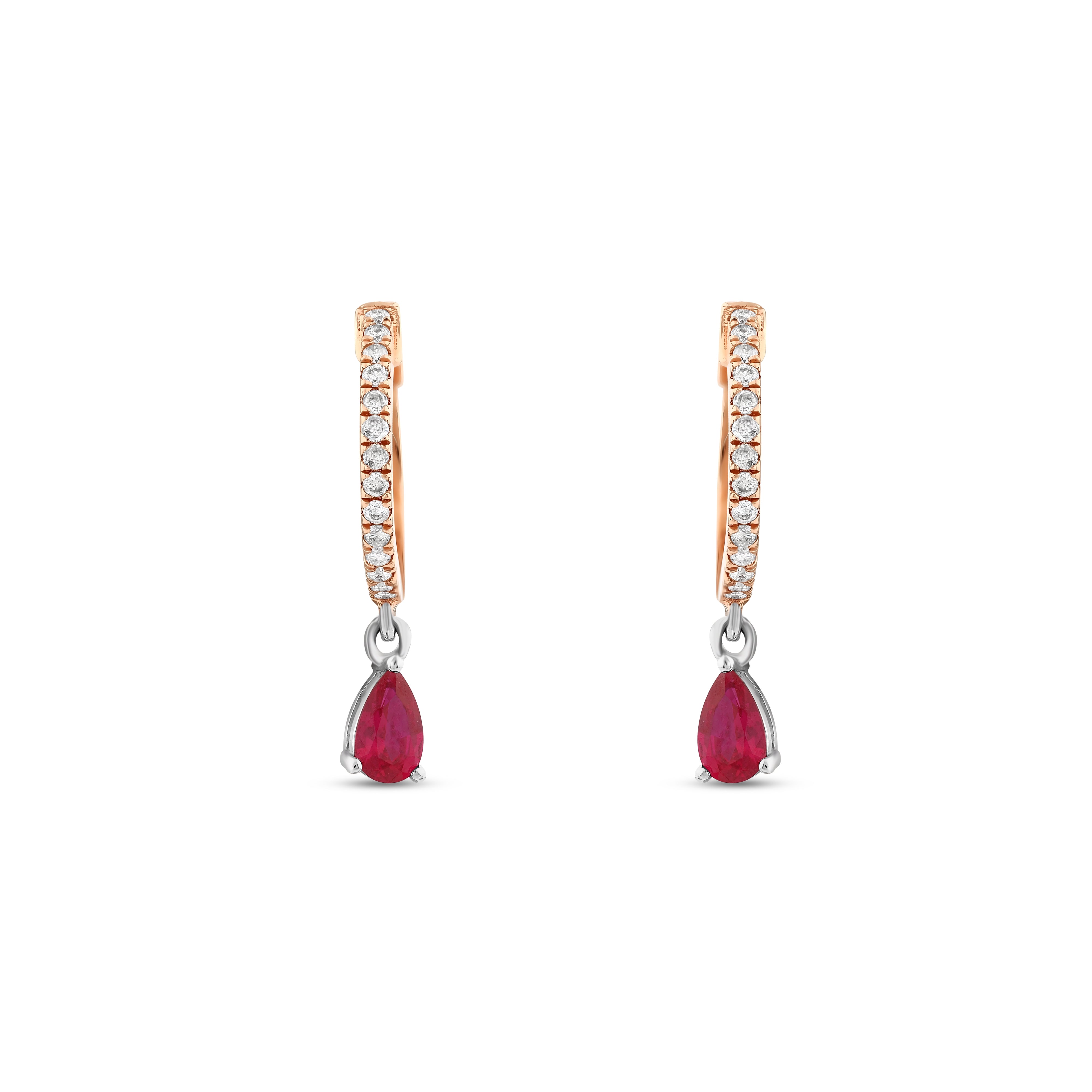 Yakut Pırlantalı 0.17 Ct. Pear Cut Rose Küpe 14K