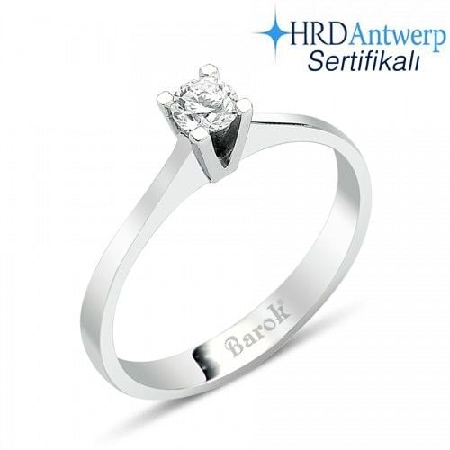 Barok HRD Sertifikalı Tektaş Yüzük 0.25 Ct. G SI 14K