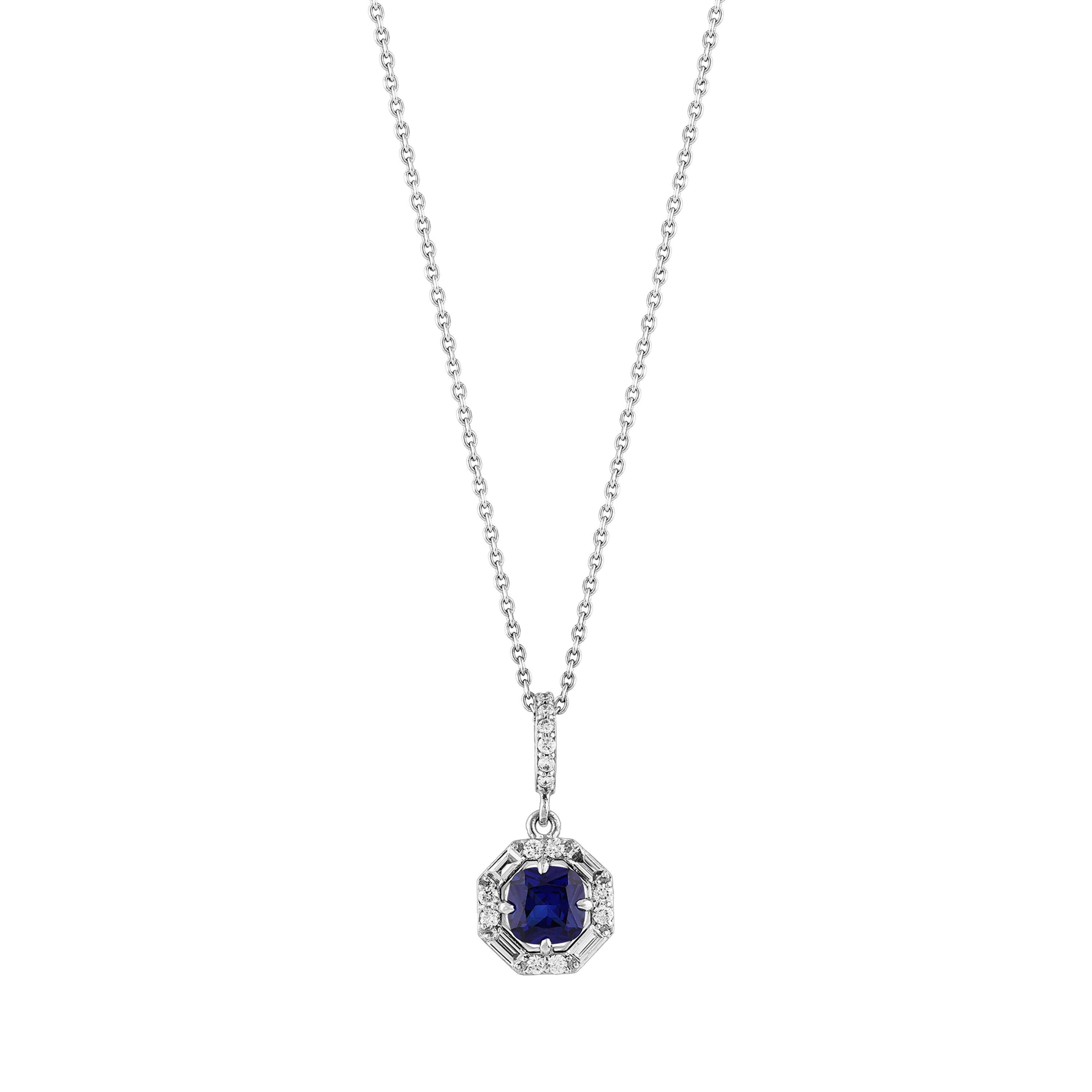 Pırlantalı Safir Oval 0,32 Ct. Altın Kolye 18K