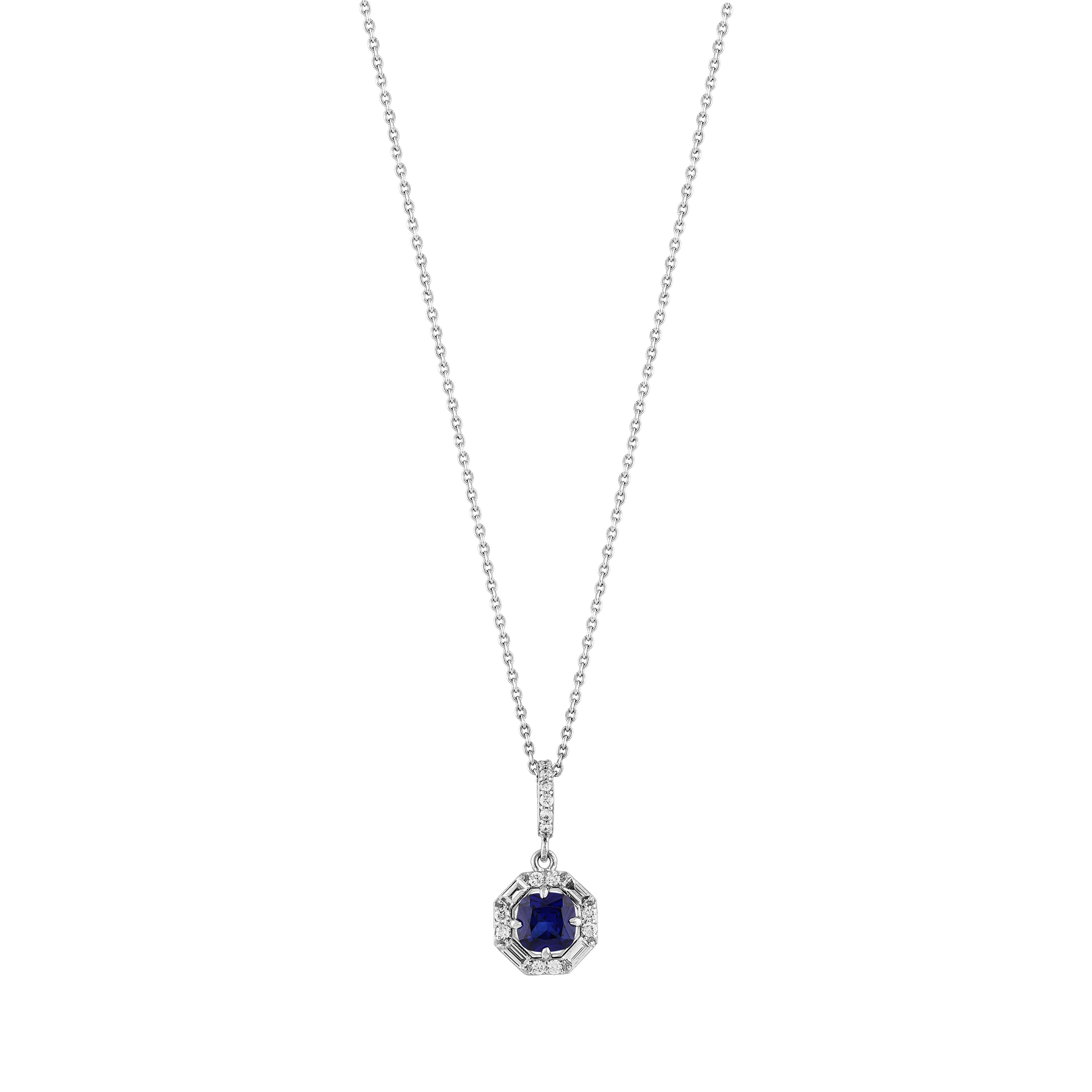 Pırlantalı Safir Oval 0,32 Ct. Altın Kolye 18K