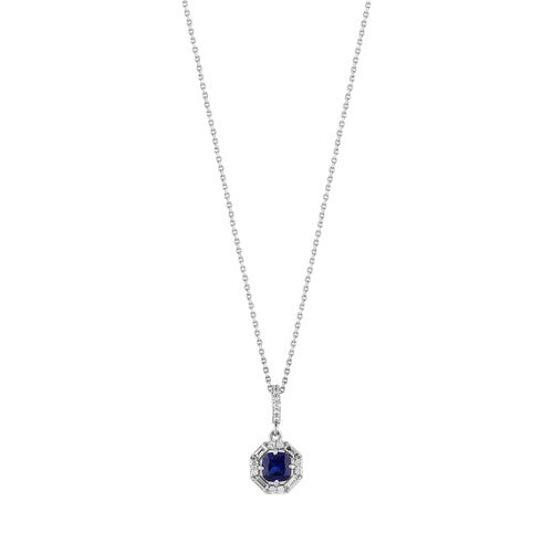 Pırlantalı Safir Oval 0,32 Ct. Altın Kolye 18K