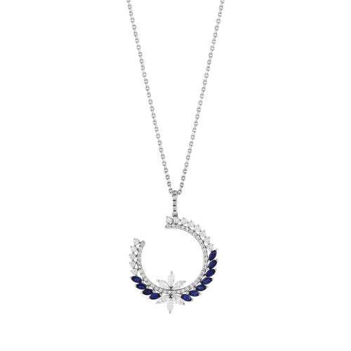 Pırlantalı  Markiz Safir 1,23 Ct. Beyaz Altın Kolye 18K