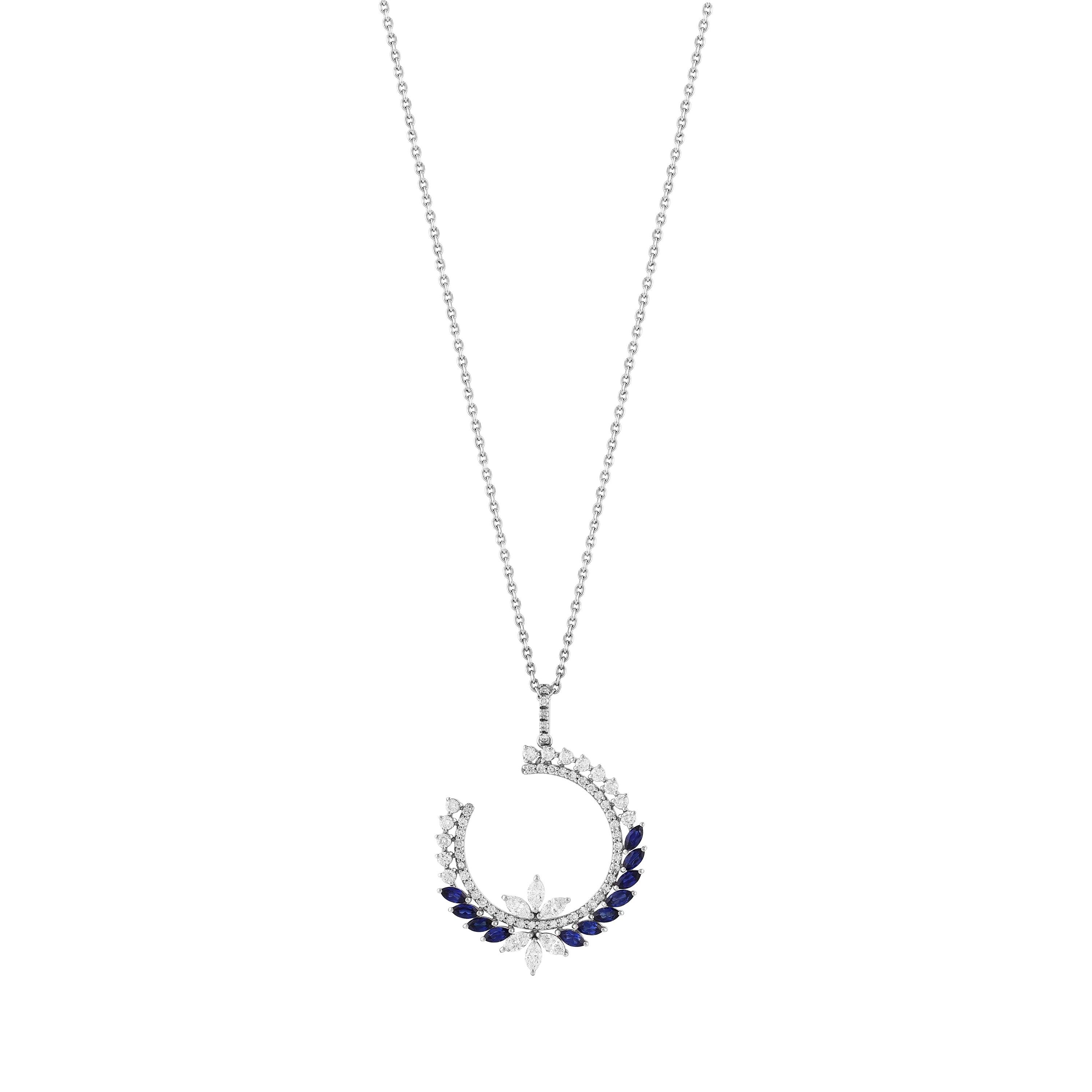 Pırlantalı  Markiz Safir 1,23 Ct. Beyaz Altın Kolye 18K