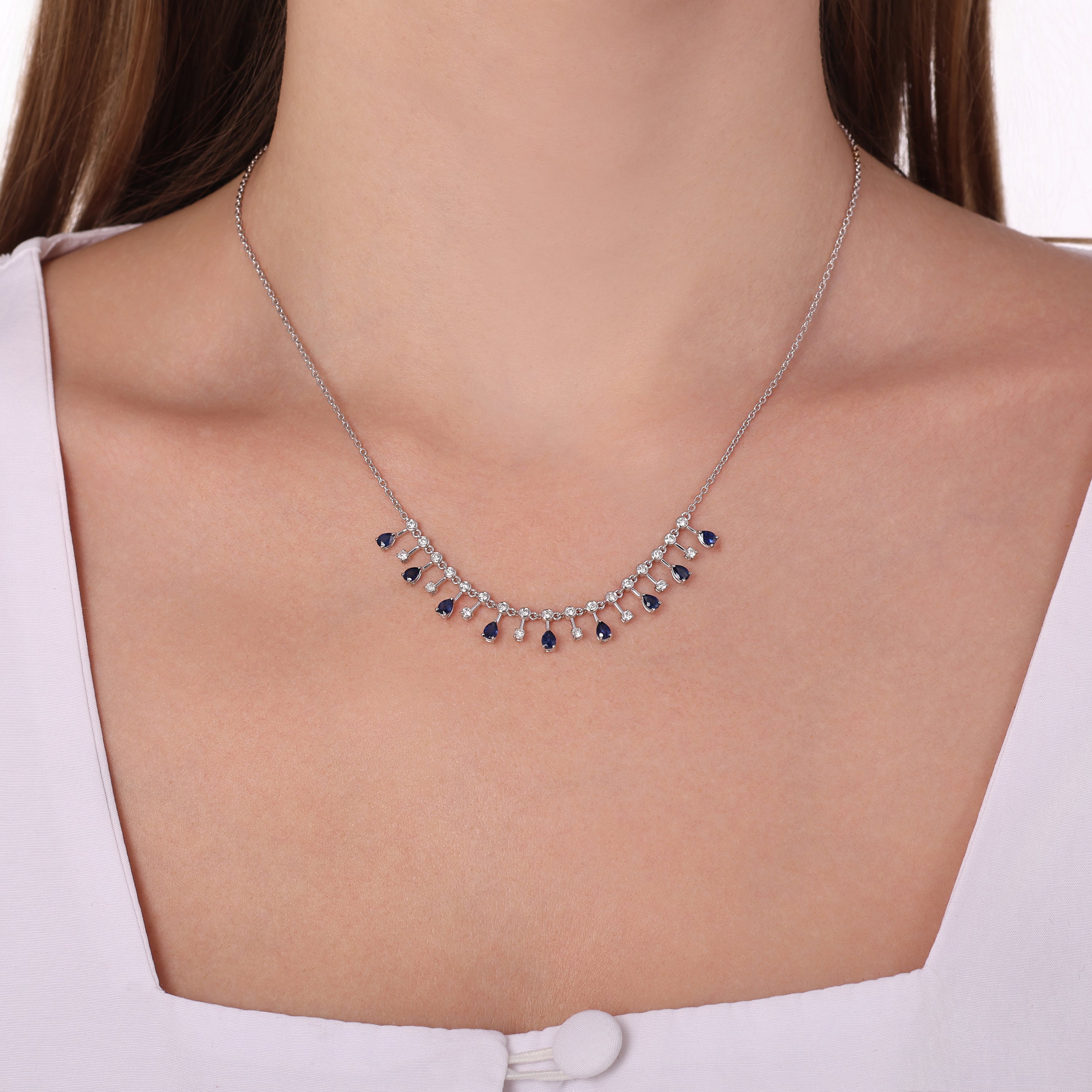 Pırlantalı Damla Safir  Kolye 0,52 Ct. 18K