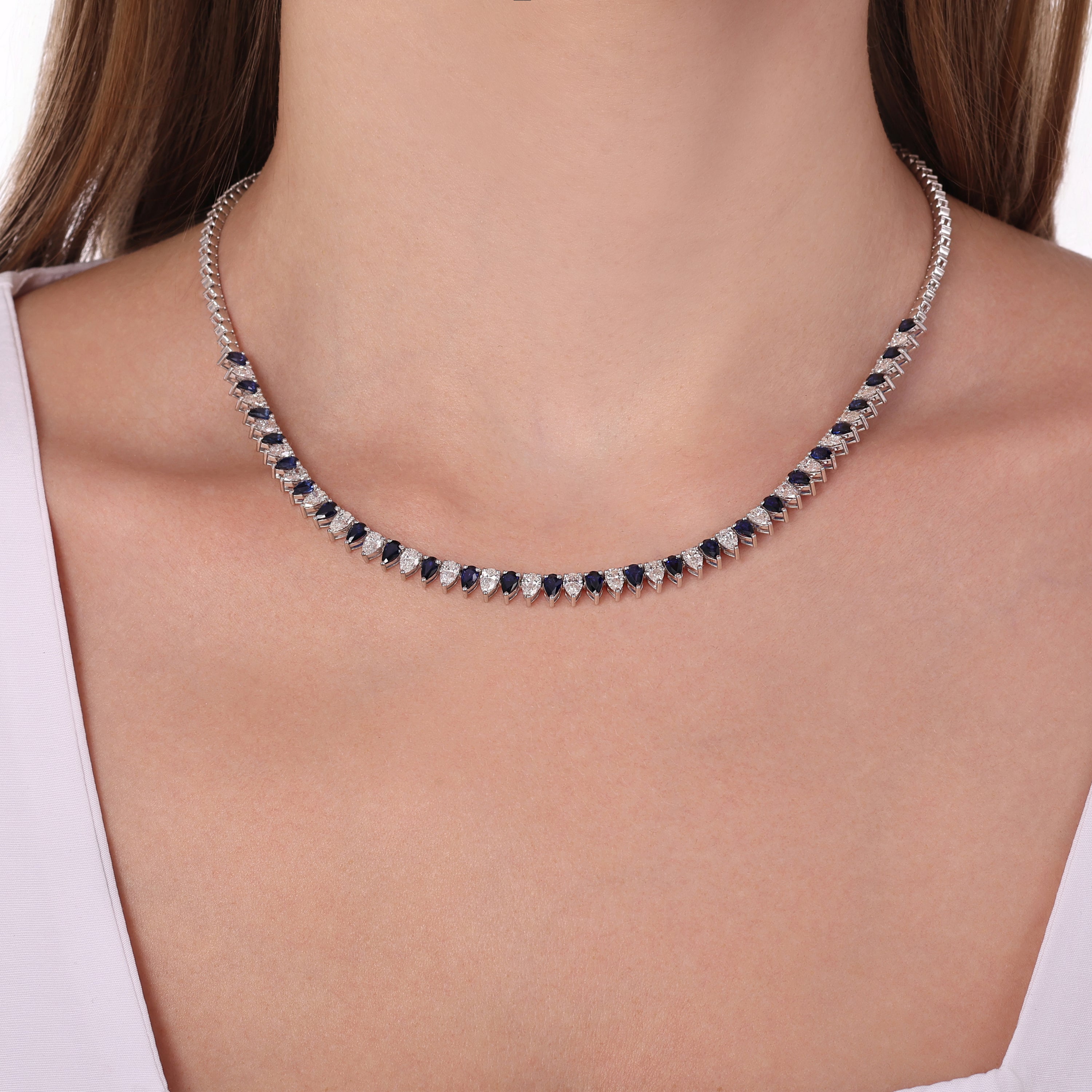 Pırlantalı  Damla Safir Gerdanlık 5,00 Ct. 18K