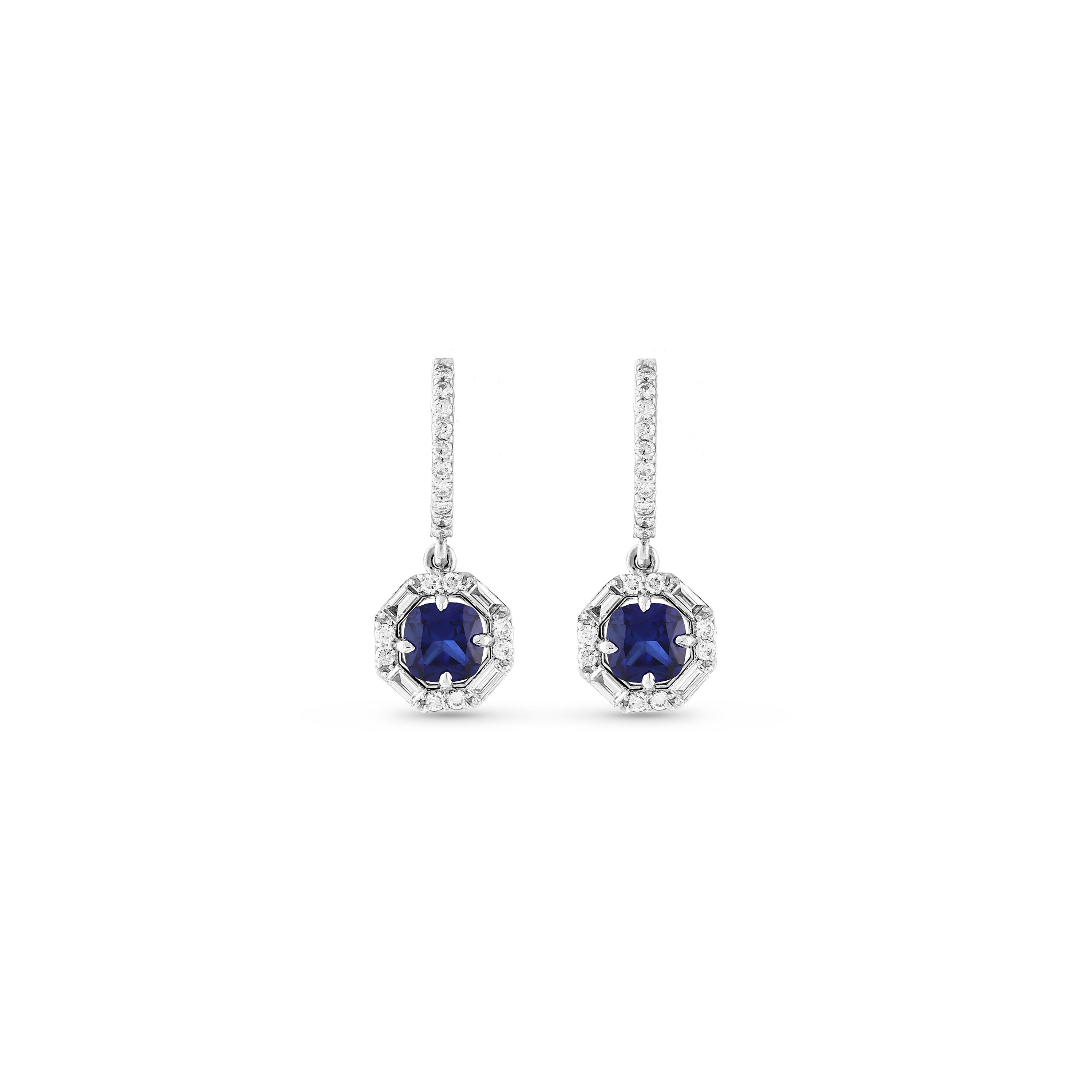 Baget Pırlantalı Oval Safir 0,83 Ct. Küpe 18K