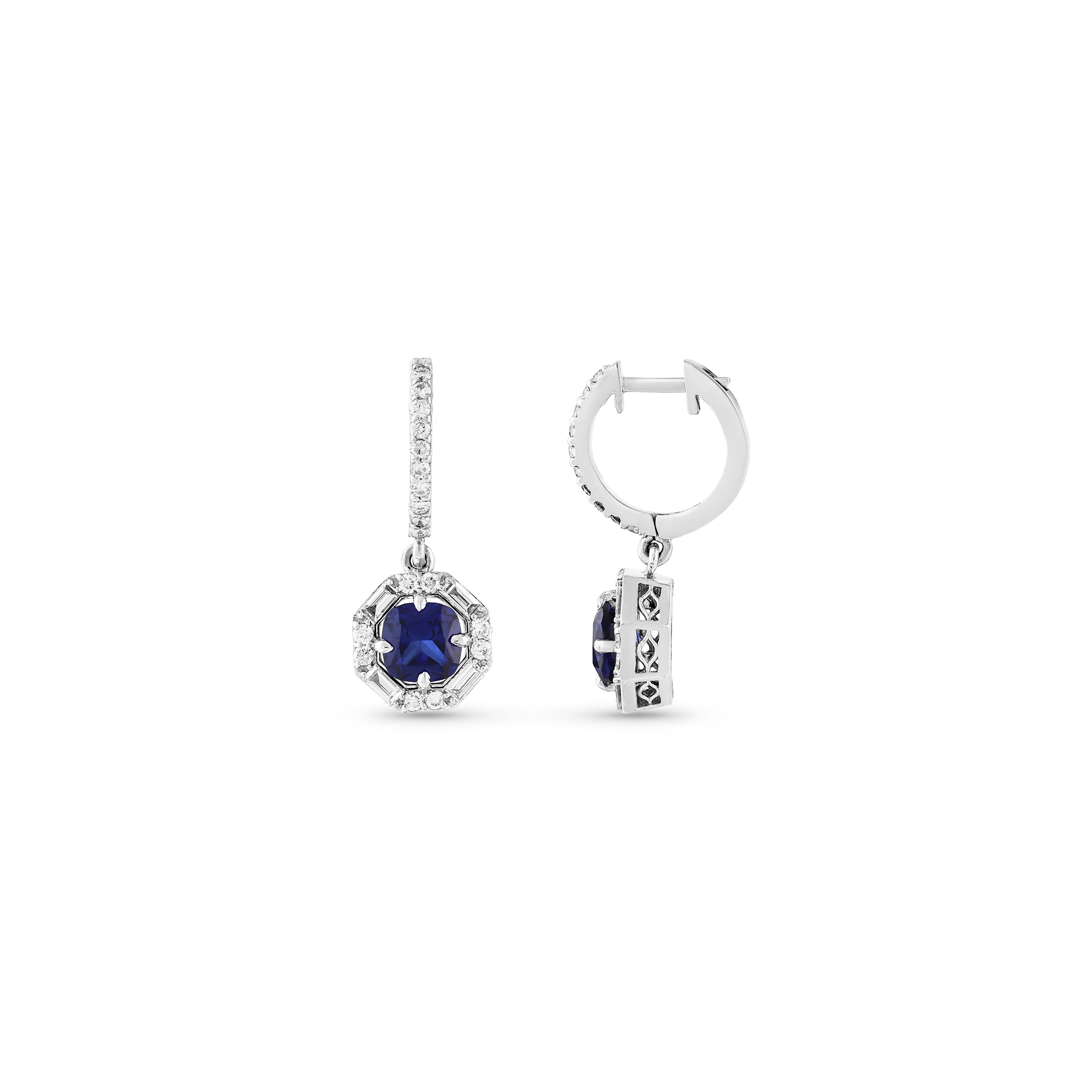 Baget Pırlantalı Oval Safir 0,83 Ct. Küpe 18K