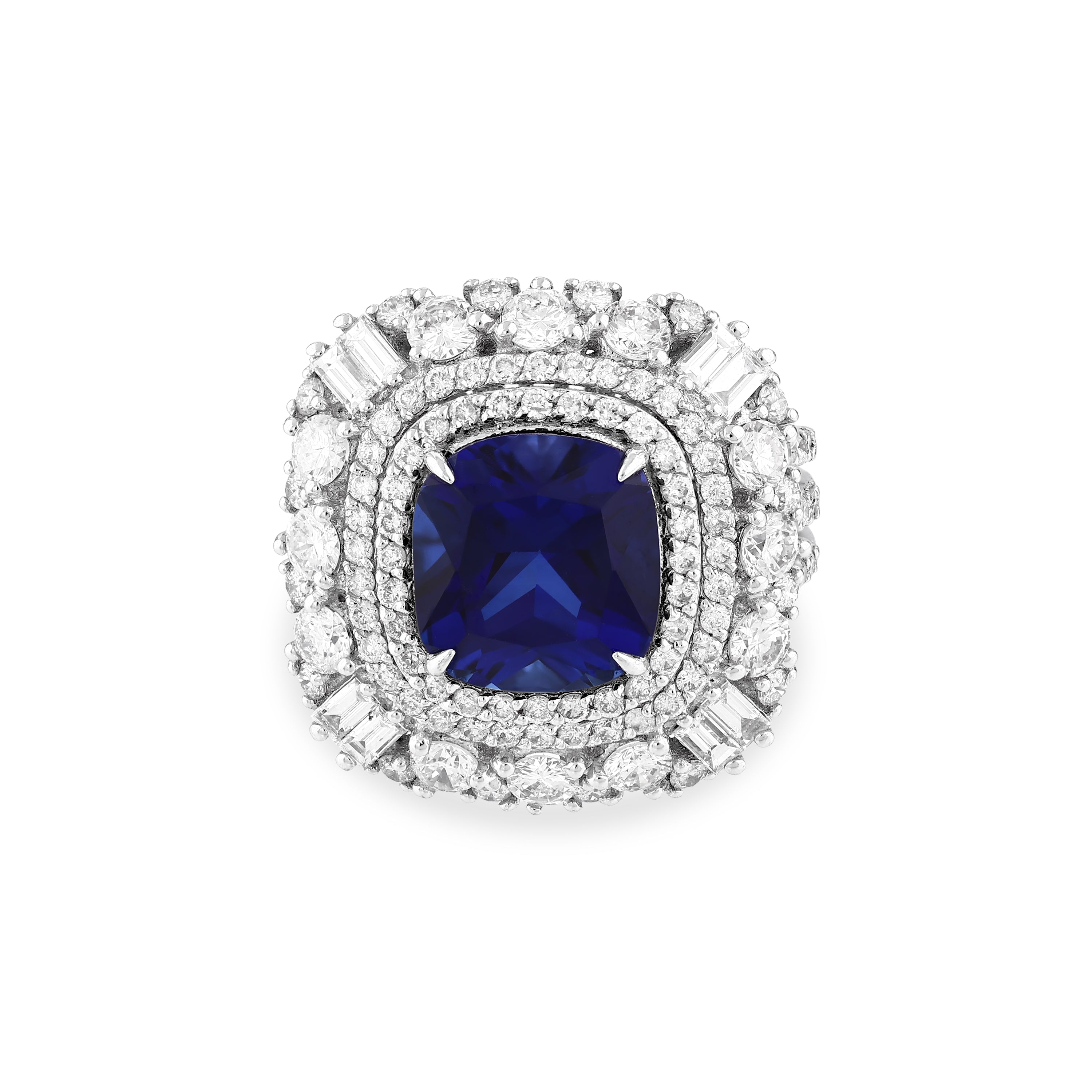 Pırlantalı Oval Safir 2,09 Ct. Fantezi Altın Yüzük 18K