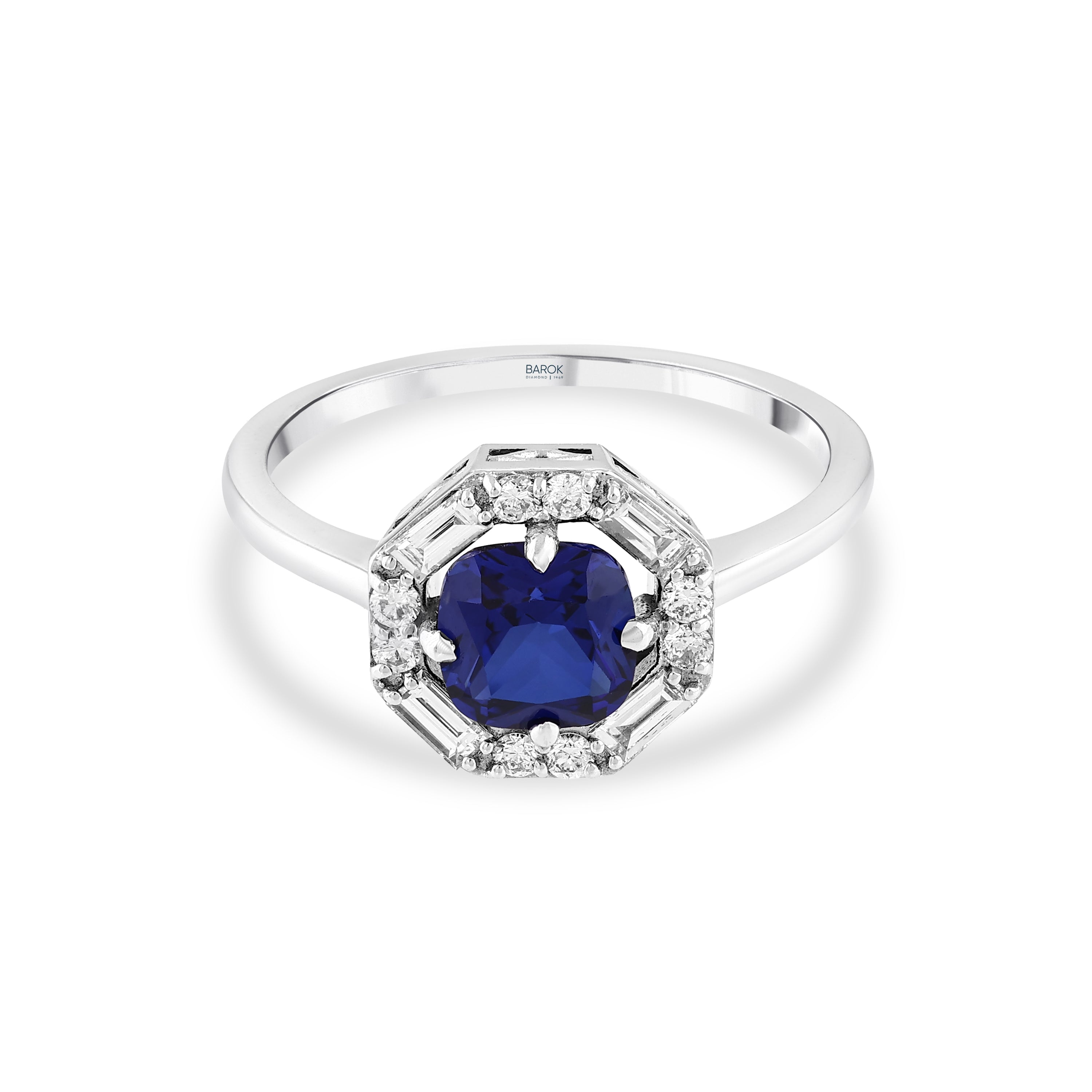 Baget Pırlantalı 0,30 Ct. Safir Altın Yüzük 14K