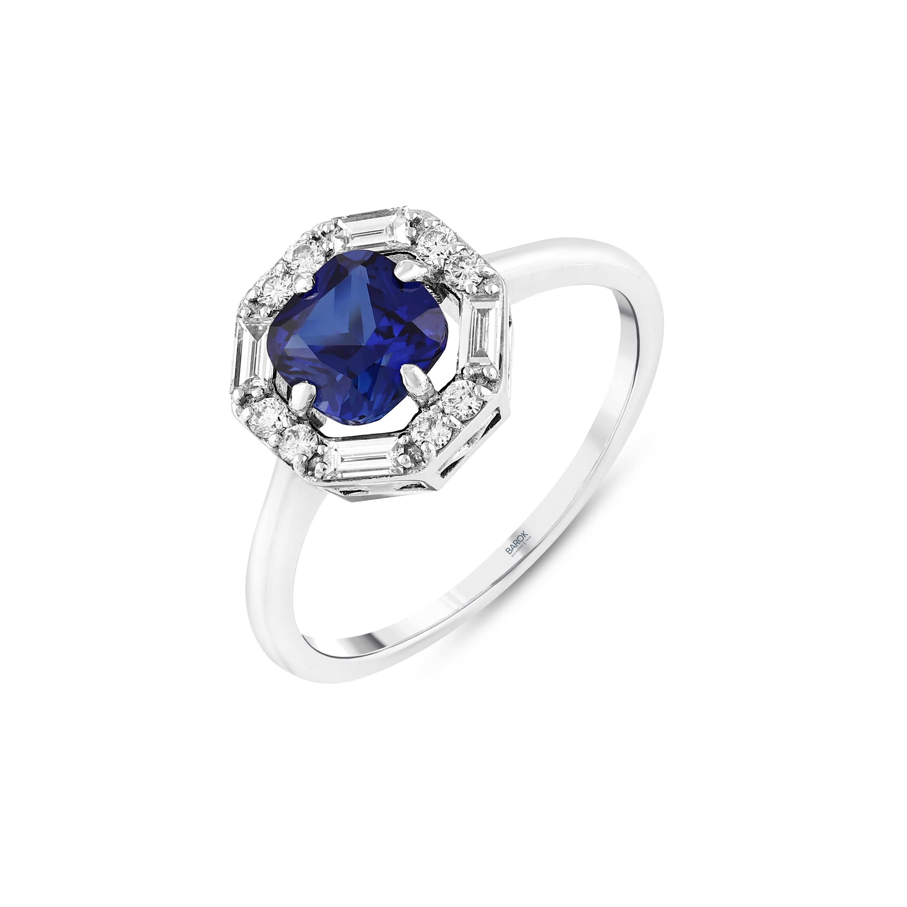 Baget Pırlantalı 0,30 Ct. Safir Altın Yüzük 14K