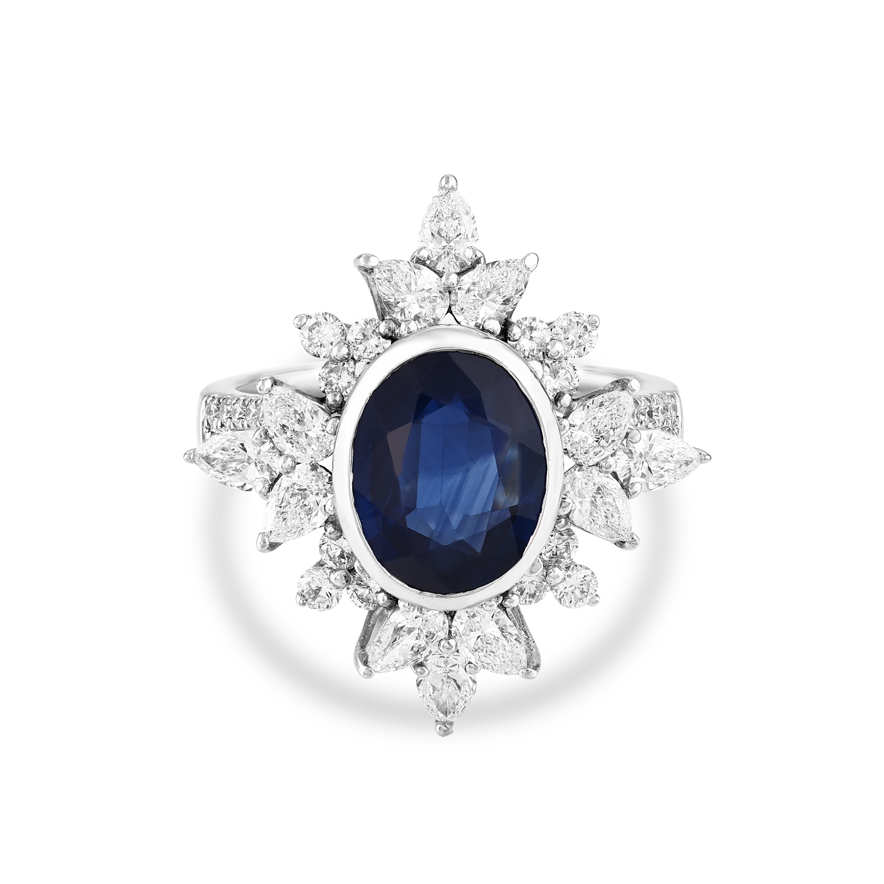 Damla Pırlantalı Safir 1,62 Ct. Fantezi Yüzük 18K