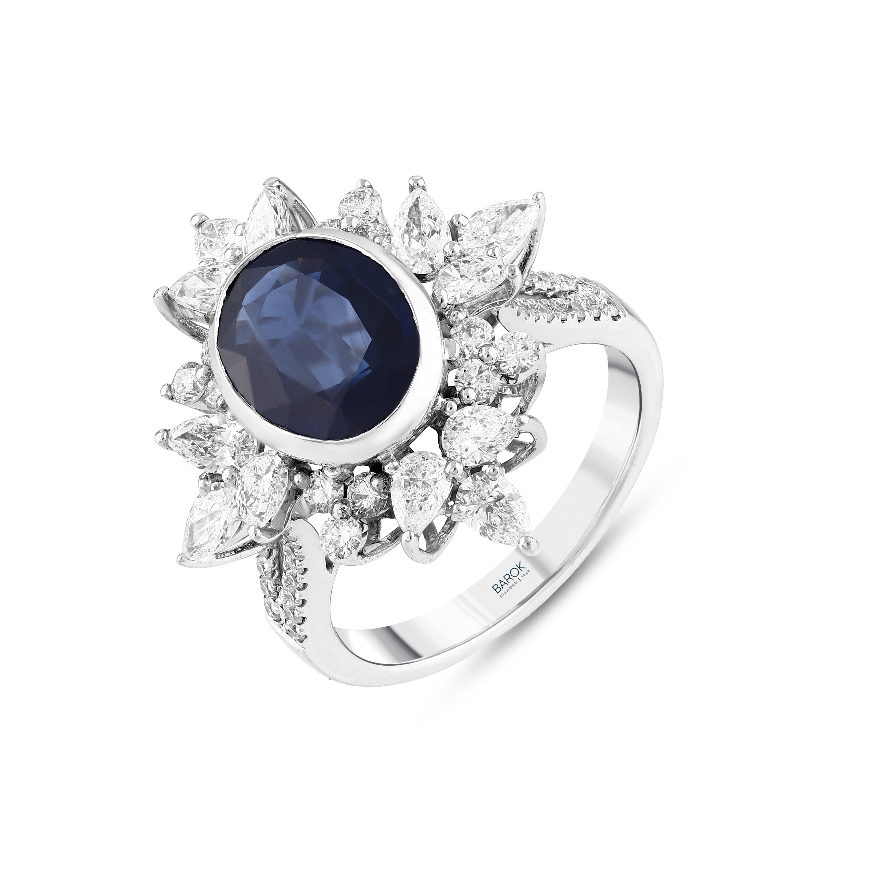 Damla Pırlantalı Safir 1,62 Ct. Fantezi Yüzük 18K