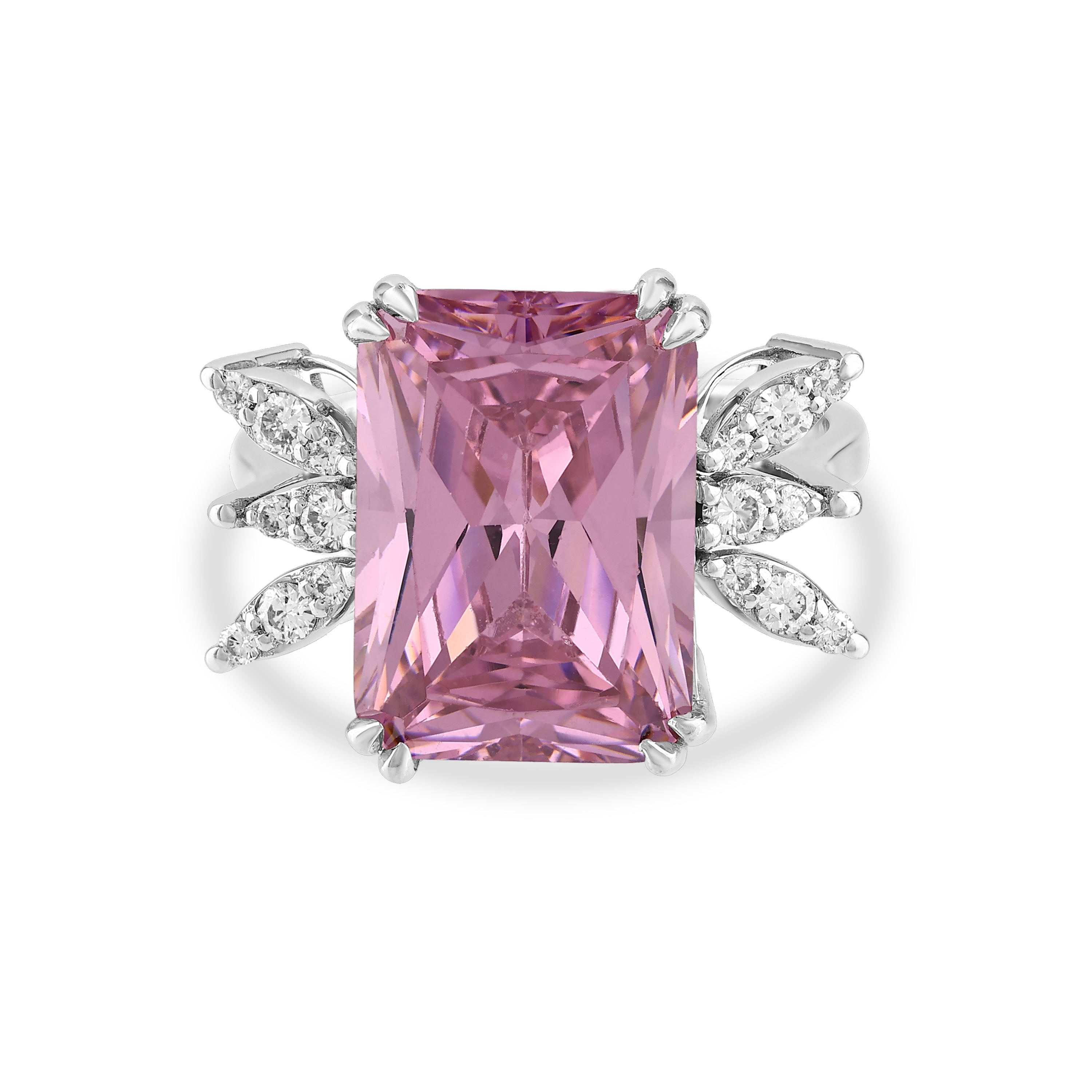 Pırlantalı 0,26 Ct. Prenses Pink Quartz 14K