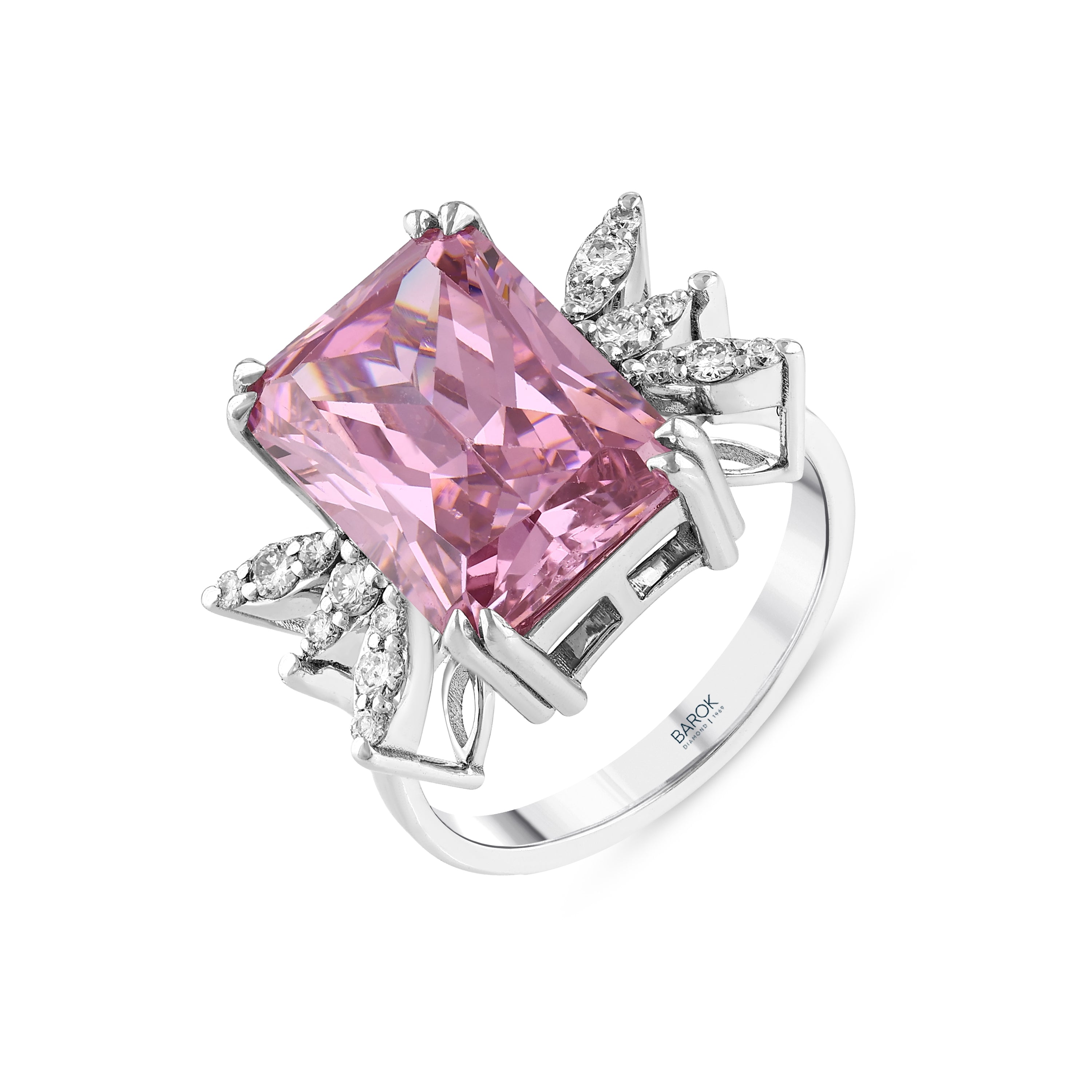 Pırlantalı 0,26 Ct. Prenses Pink Quartz 14K