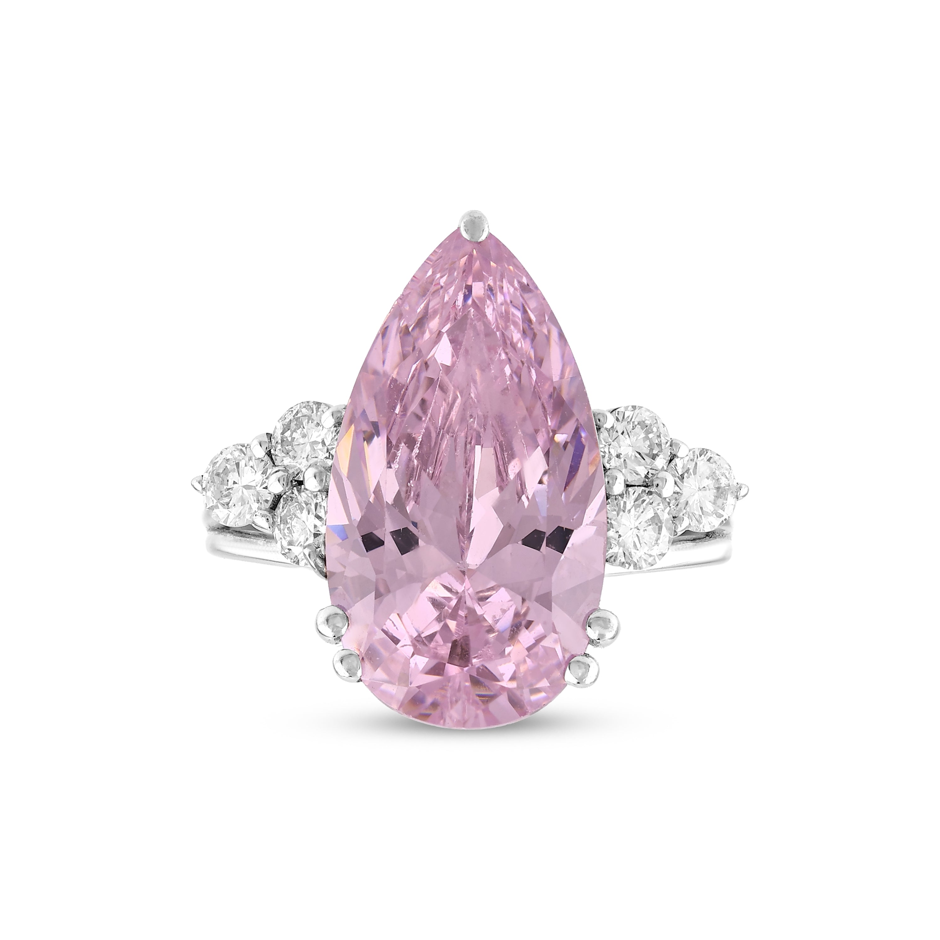 Pırlantalı 0.61 Ct. Damla Pink Quartz Altın Yüzük 14K