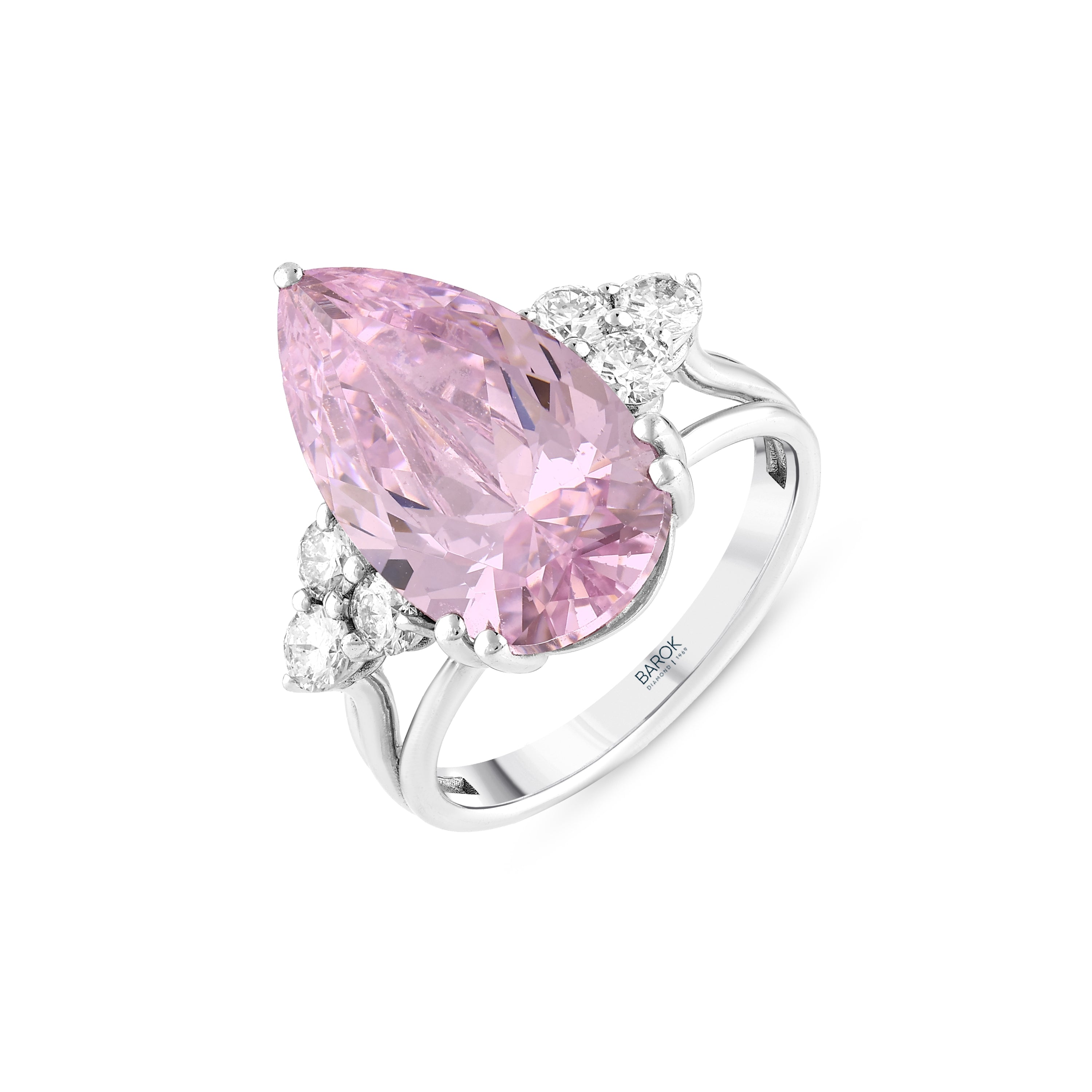 Pırlantalı 0.61 Ct. Damla Pink Quartz Altın Yüzük 14K