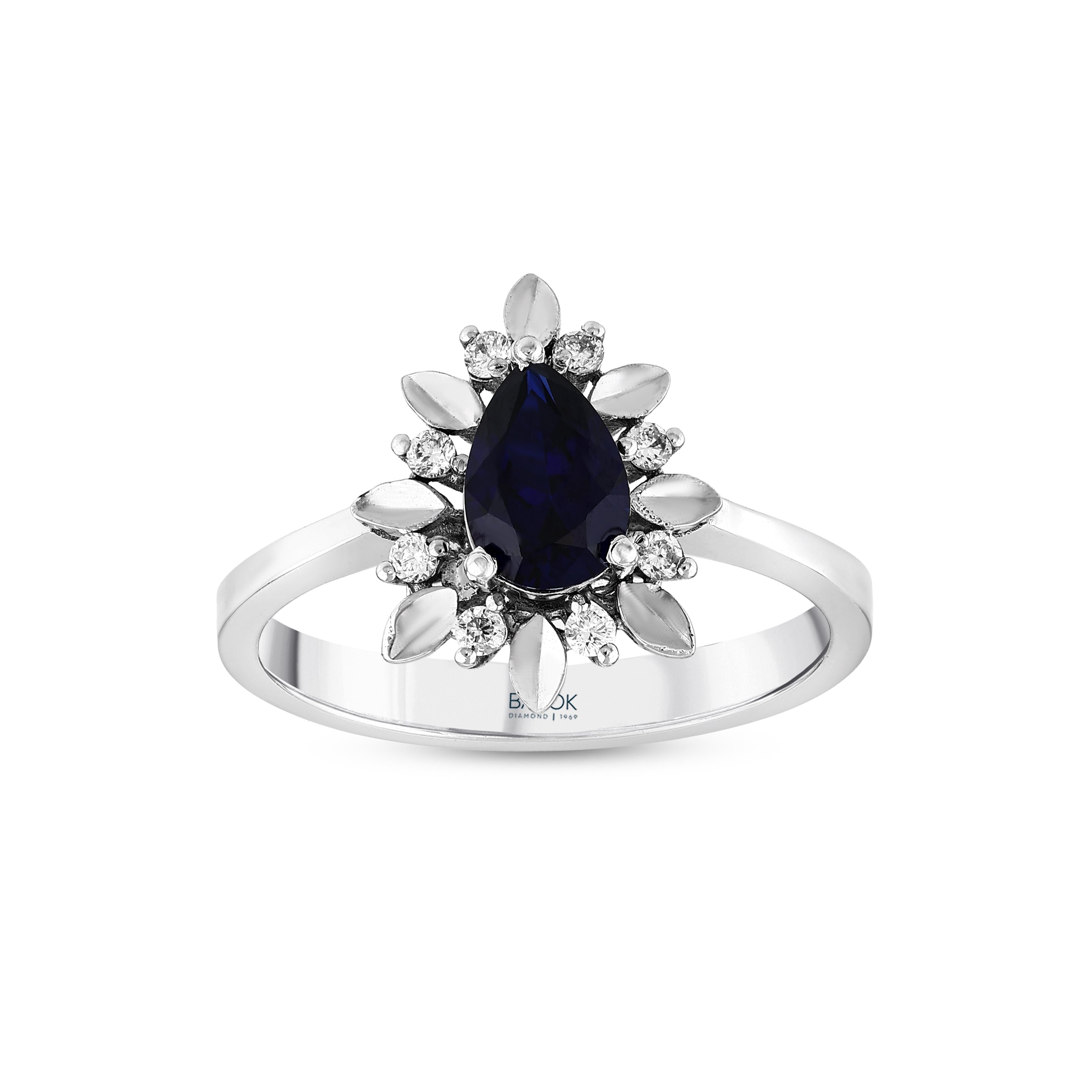 Pırlantalı 0.12 Ct. Damla Safir Fantezi Yüzük 14K