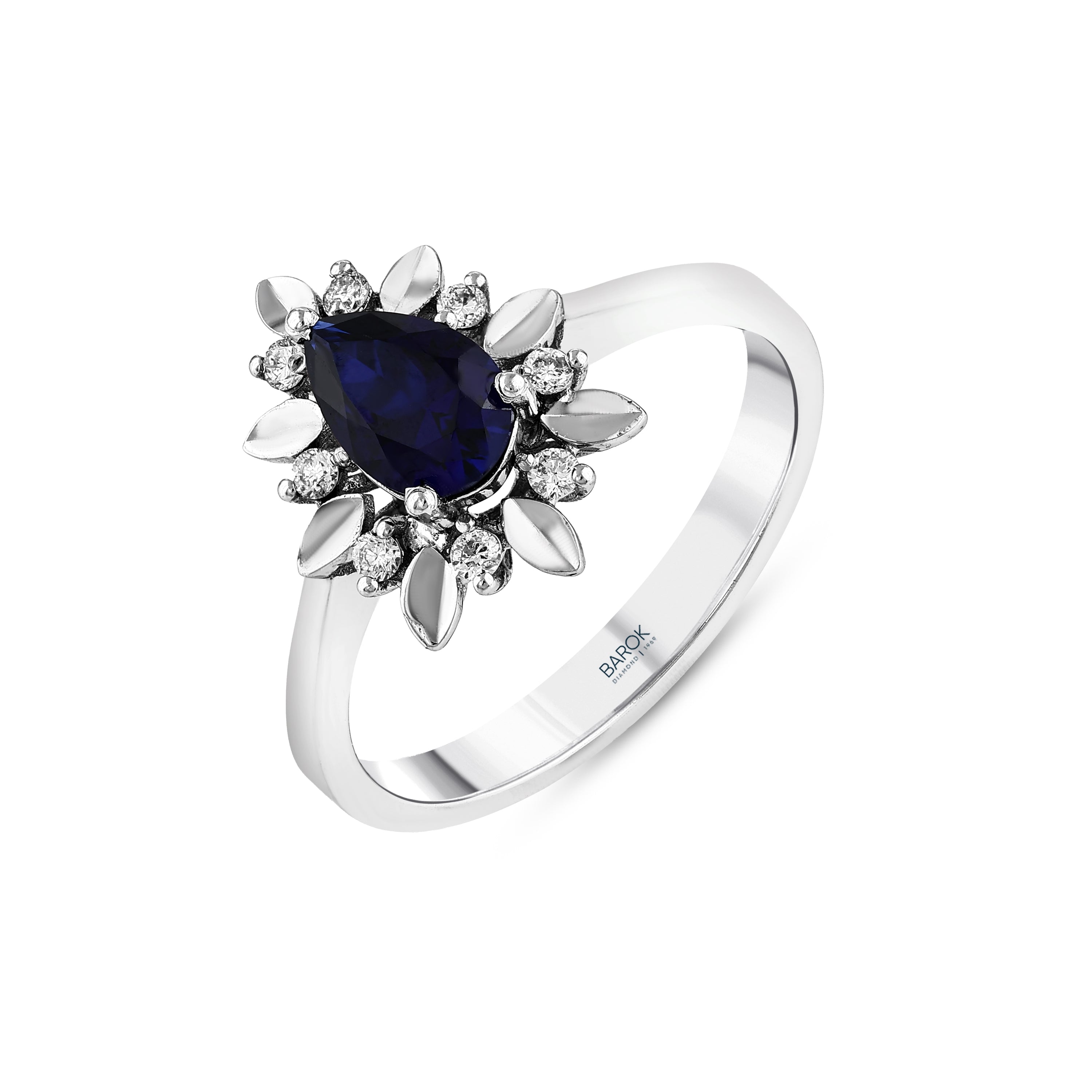 Pırlantalı 0.12 Ct. Damla Safir Fantezi Yüzük 14K