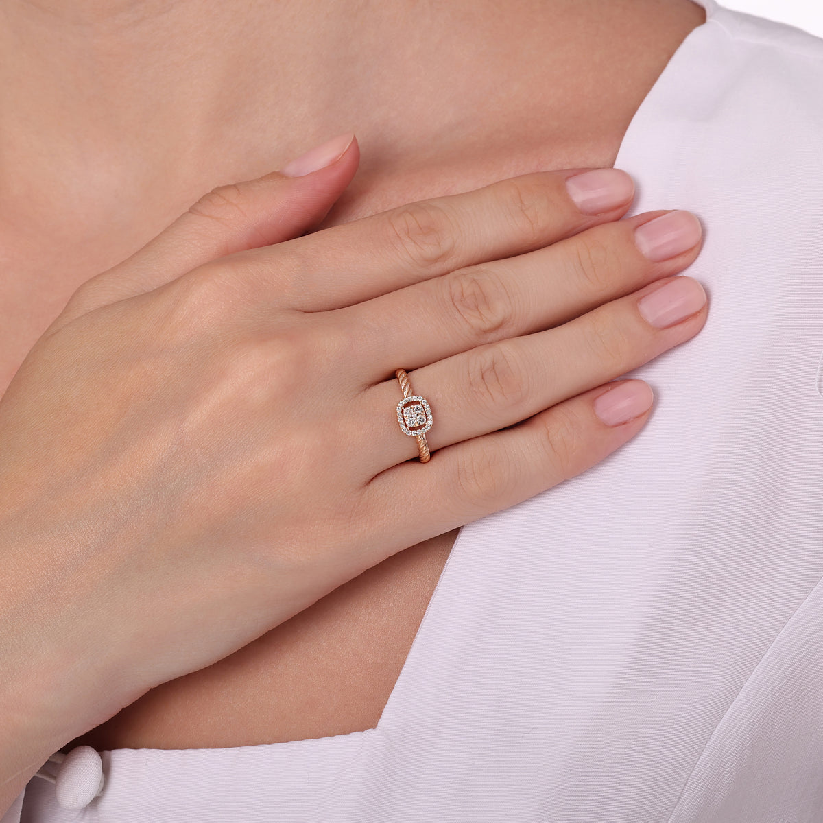 Pırlanta 0.20 Ct. Altın Boncuk Fantezi Yüzük 14K