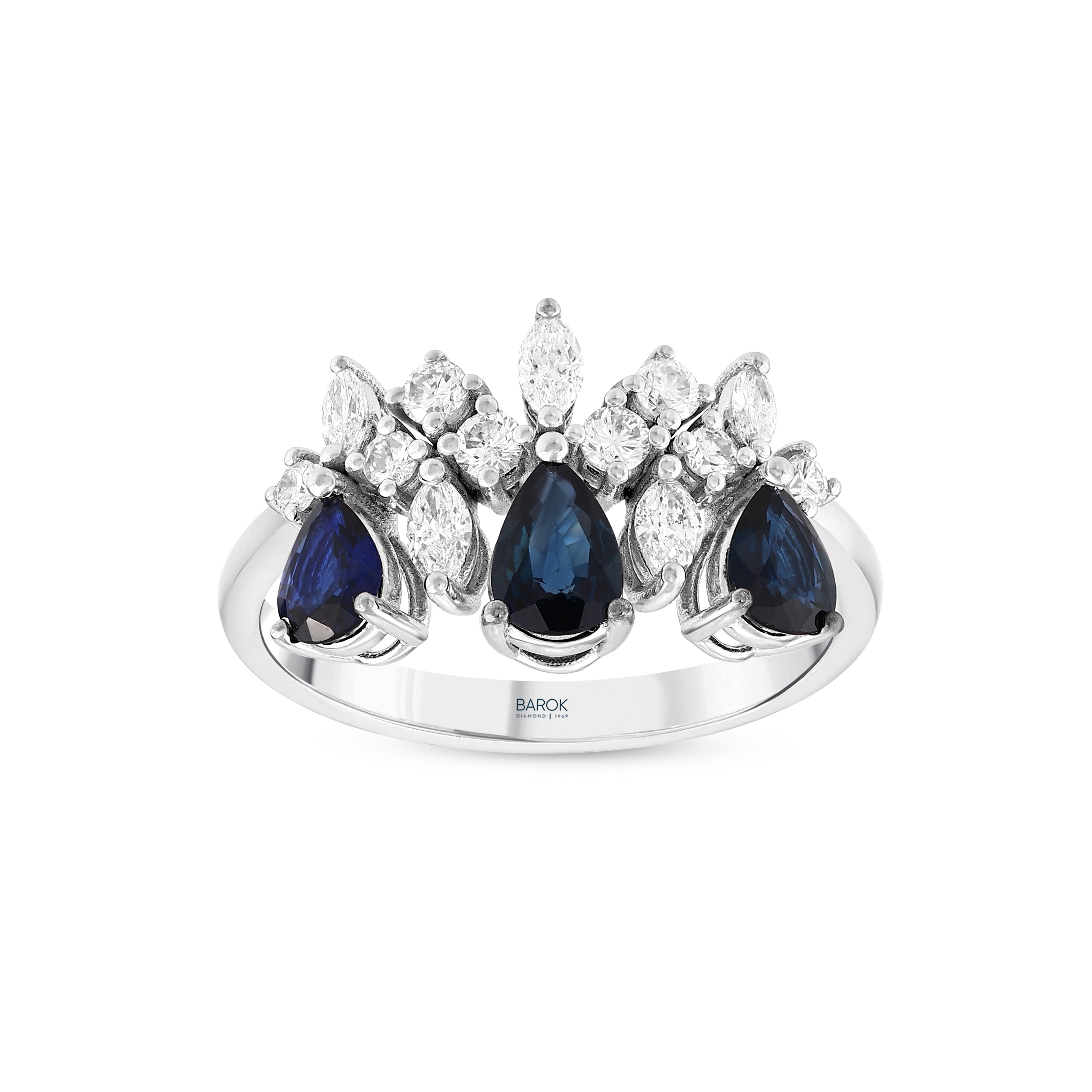 Markiz Pırlantalı 0.48 Ct. Damla Safir Fantezi Altın Yüzük 18K