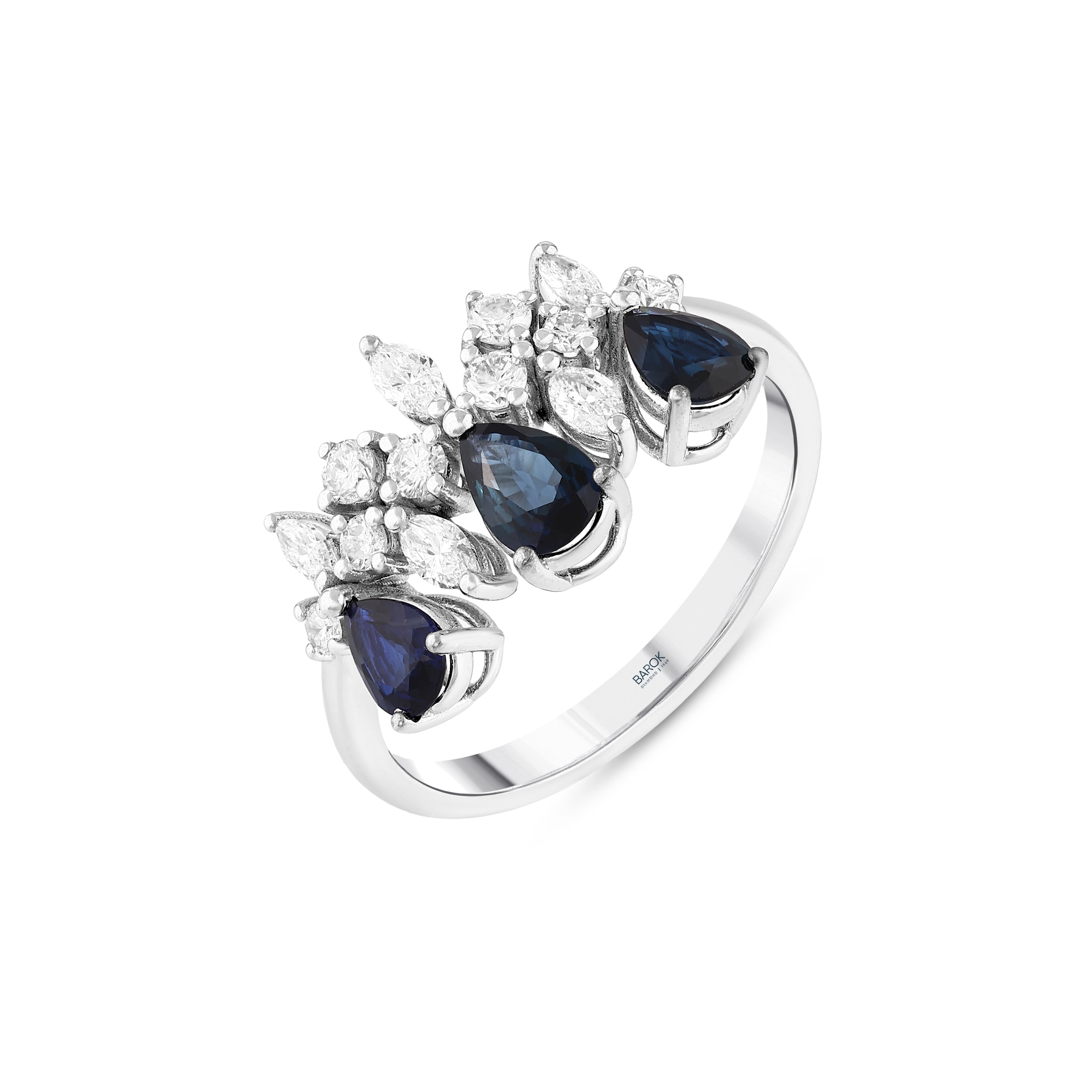 Markiz Pırlantalı 0.48 Ct. Damla Safir Fantezi Altın Yüzük 18K
