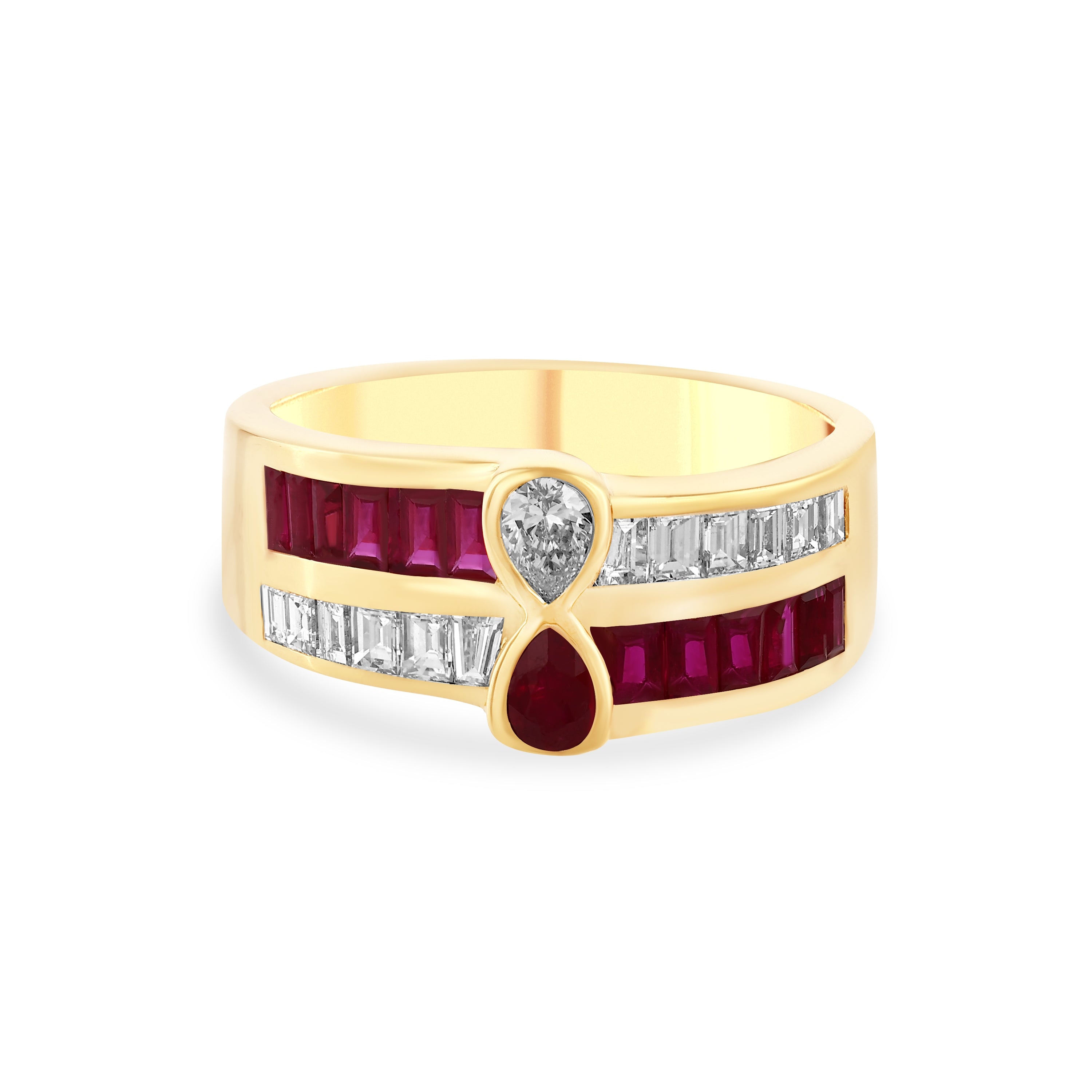 Damla Pırlantalı Prenses Yakut Altın Yüzük 0.54 Ct 18K