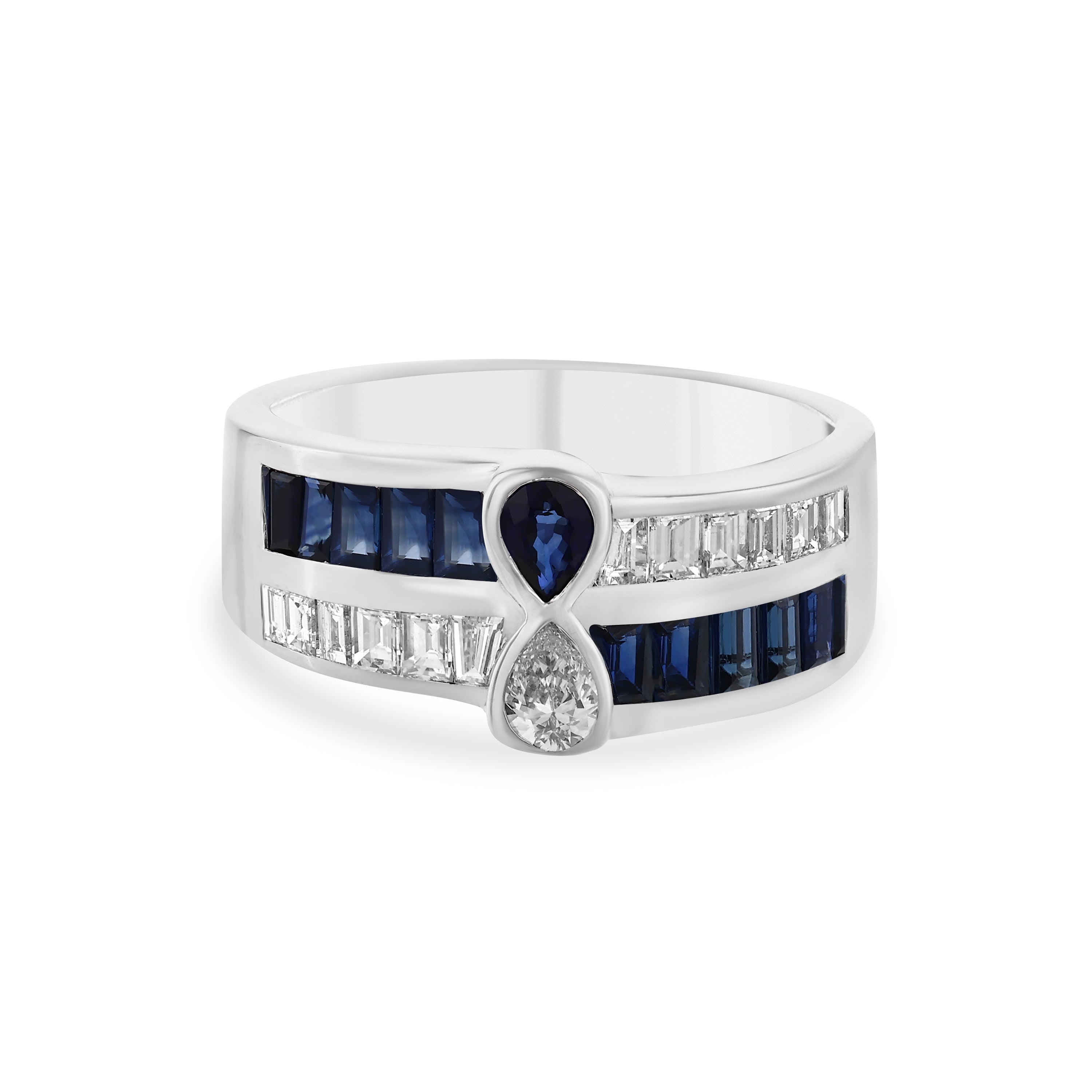 Damla Pırlantalı Prenses Safir Altın Yüzük 0.54 Ct 18K