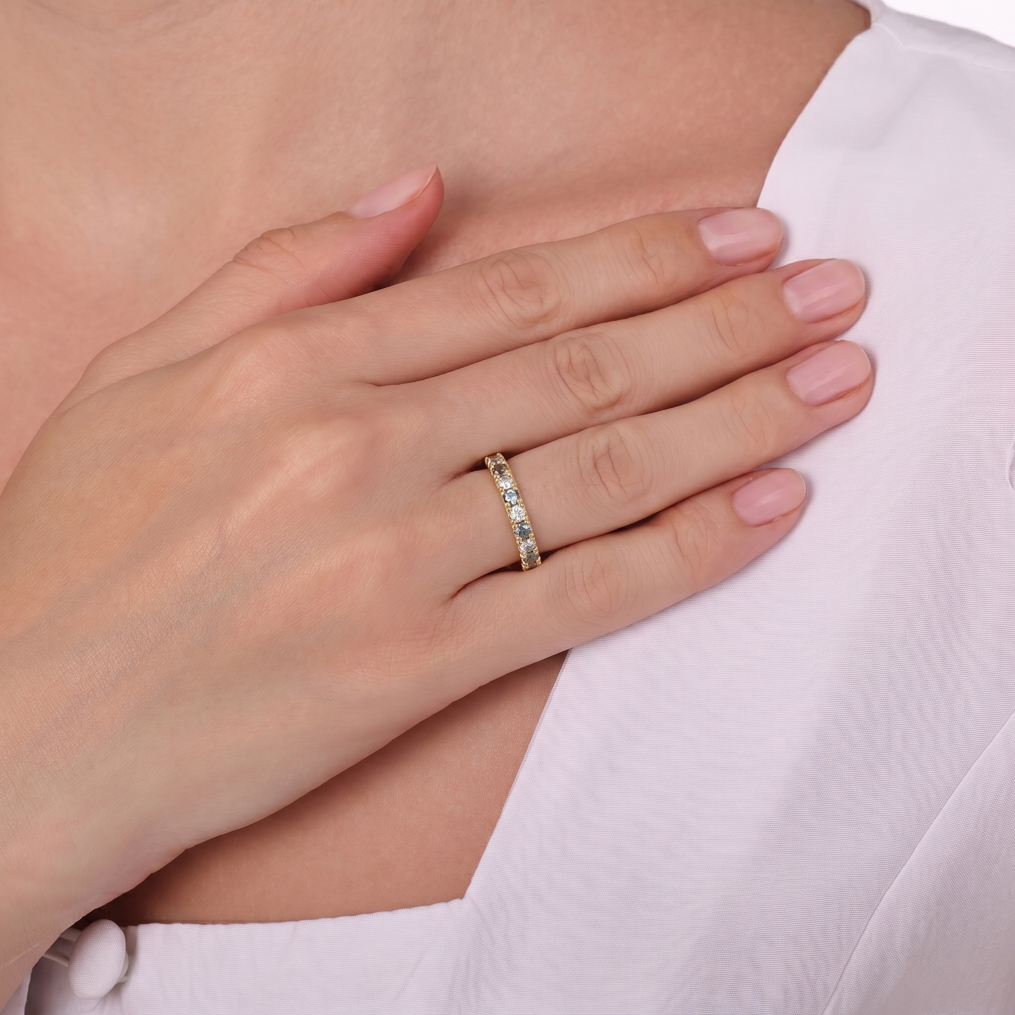 Mavi Pırlantalı 0.63 Ct. Altın Tamtur Yüzük 18K
