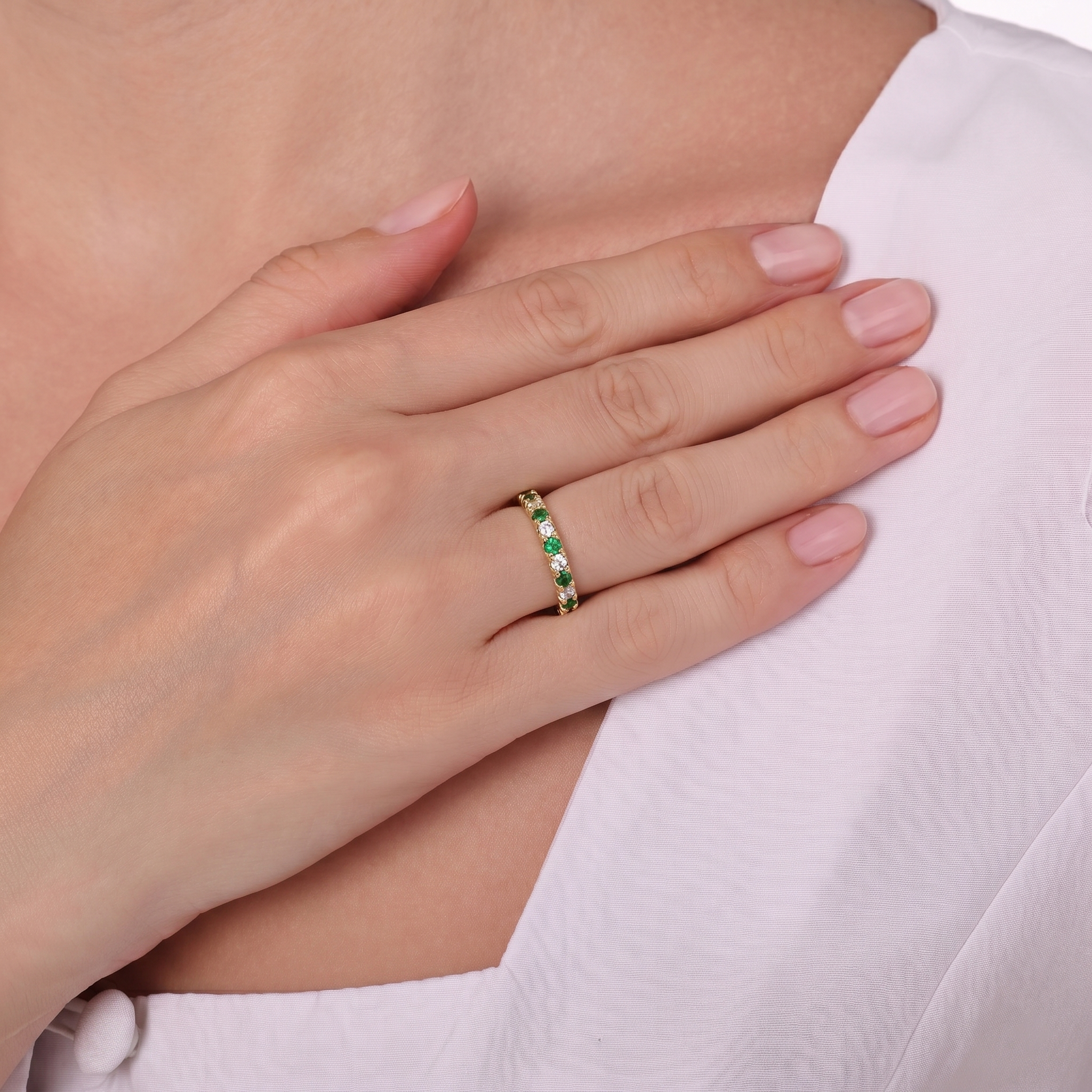 Pırlantalı 0.26 Ct. Zümrüt Altın Tamtur Yüzük 18K