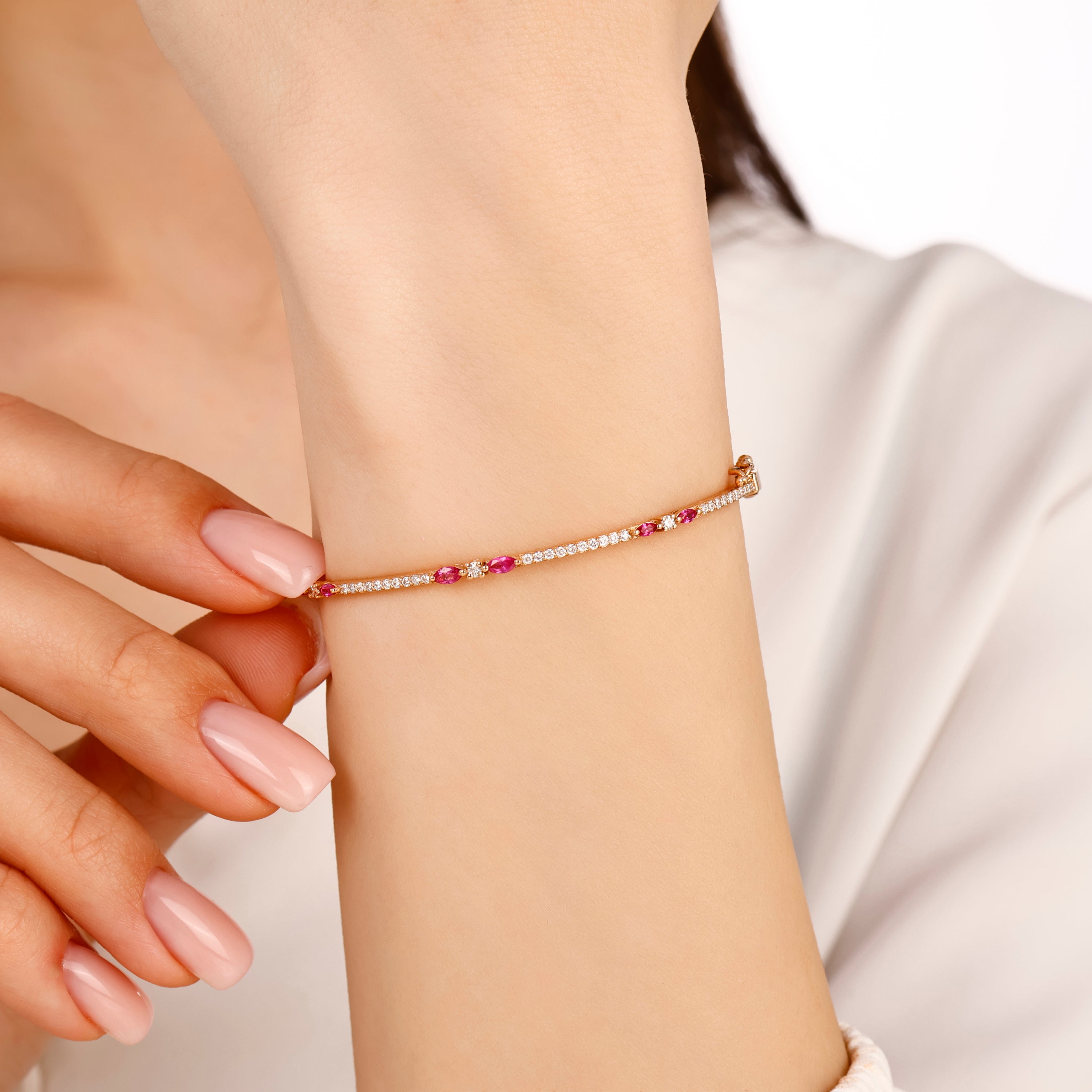 Yakut Pırlantalı Markiz Rose Bilezik 0.36 Ct. 18K