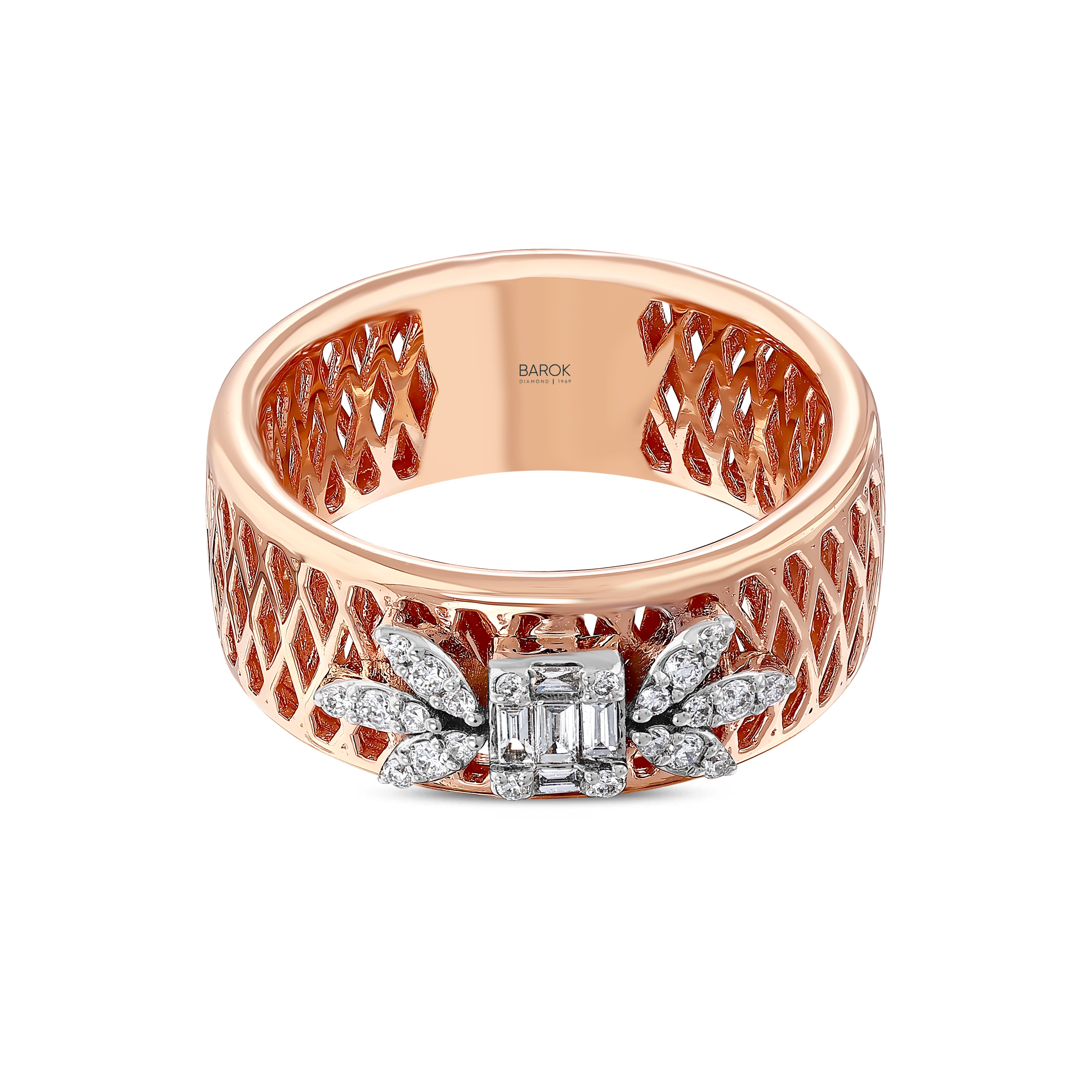 Baget Pırlantalı 0.21 Ct. Rose Fantezi Yüzük 18K
