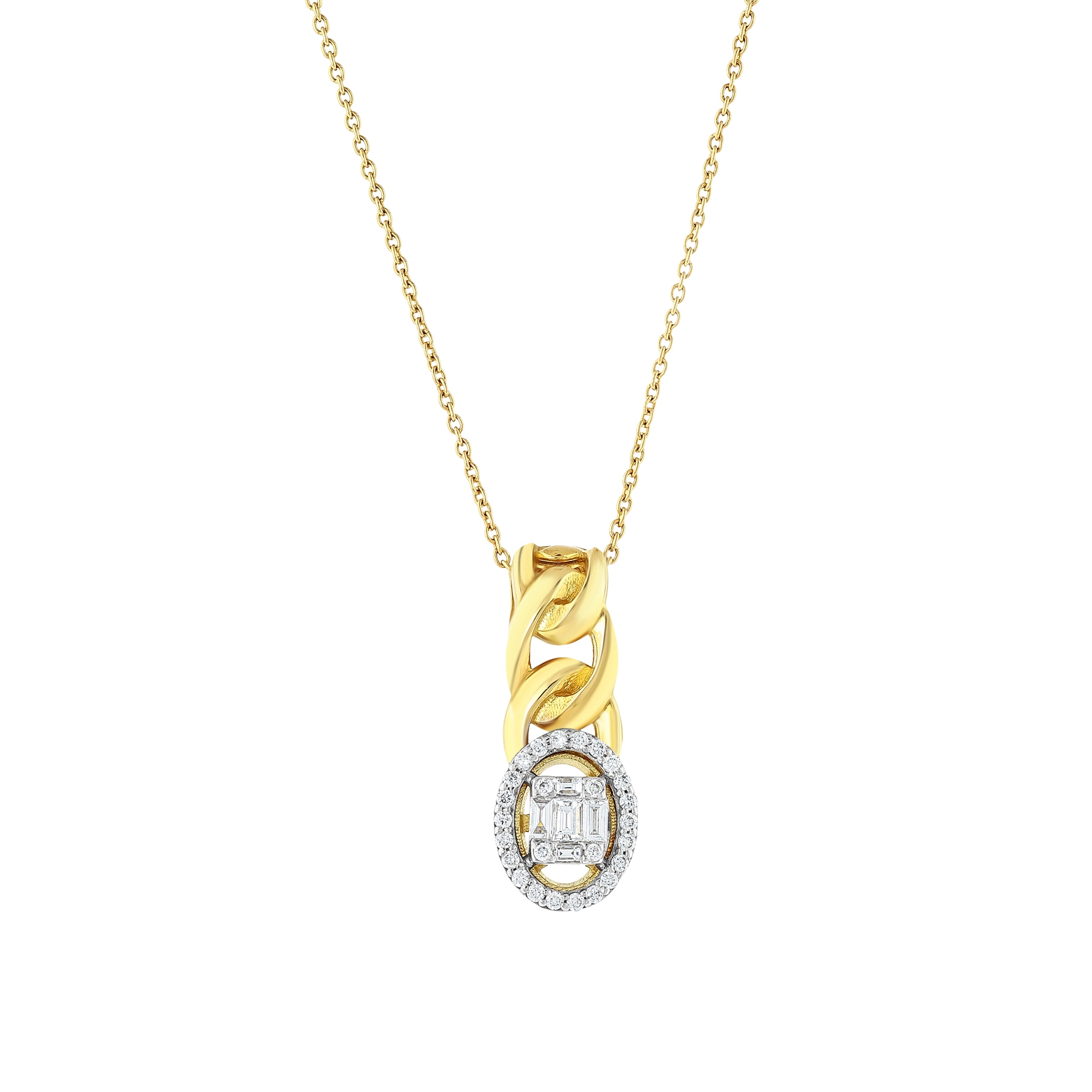 Baget Pırlantalı 0.23 Ct. Lunetta Fantezi Altın Kolye 18K