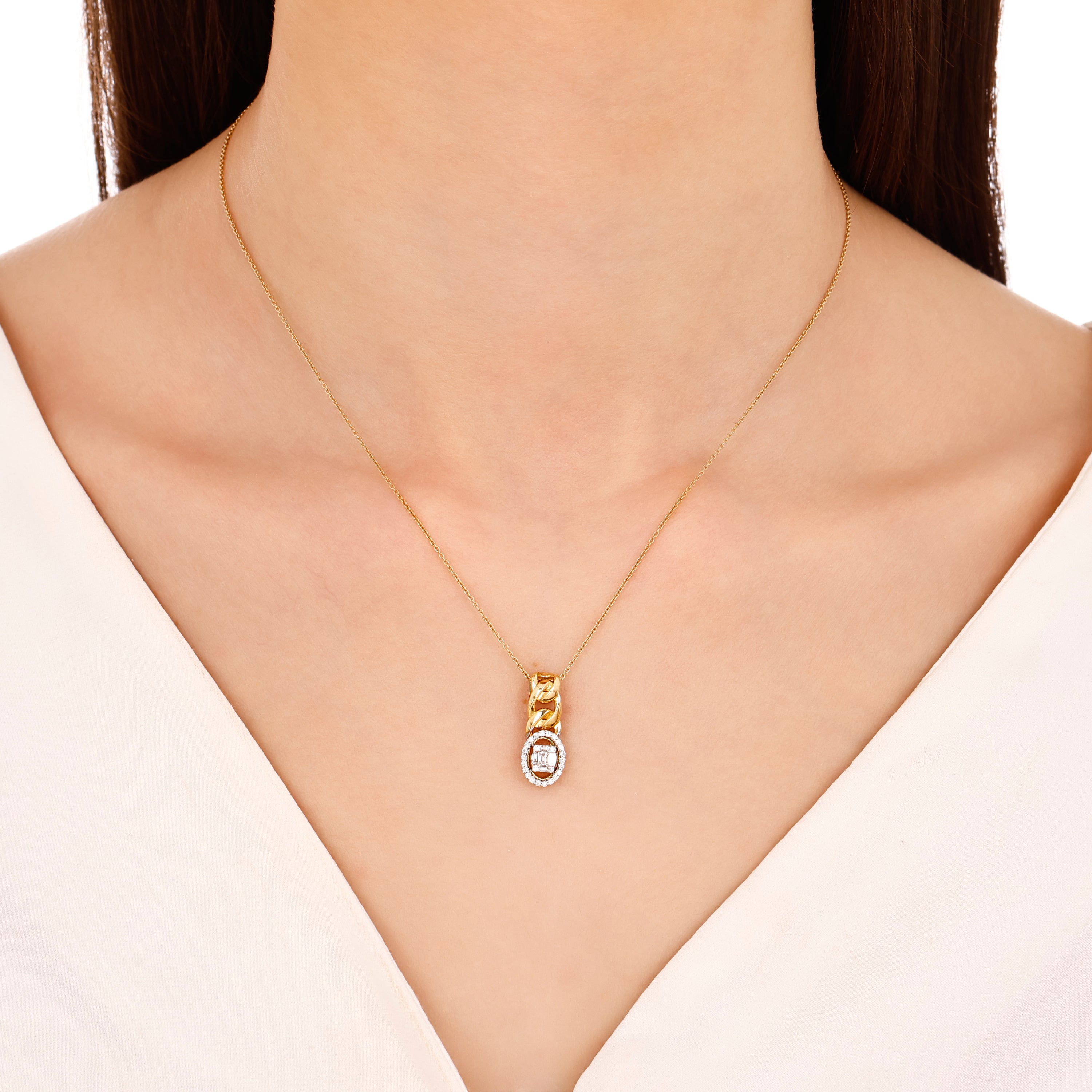 Baget Pırlantalı 0.23 Ct. Lunetta Fantezi Altın Kolye 18K