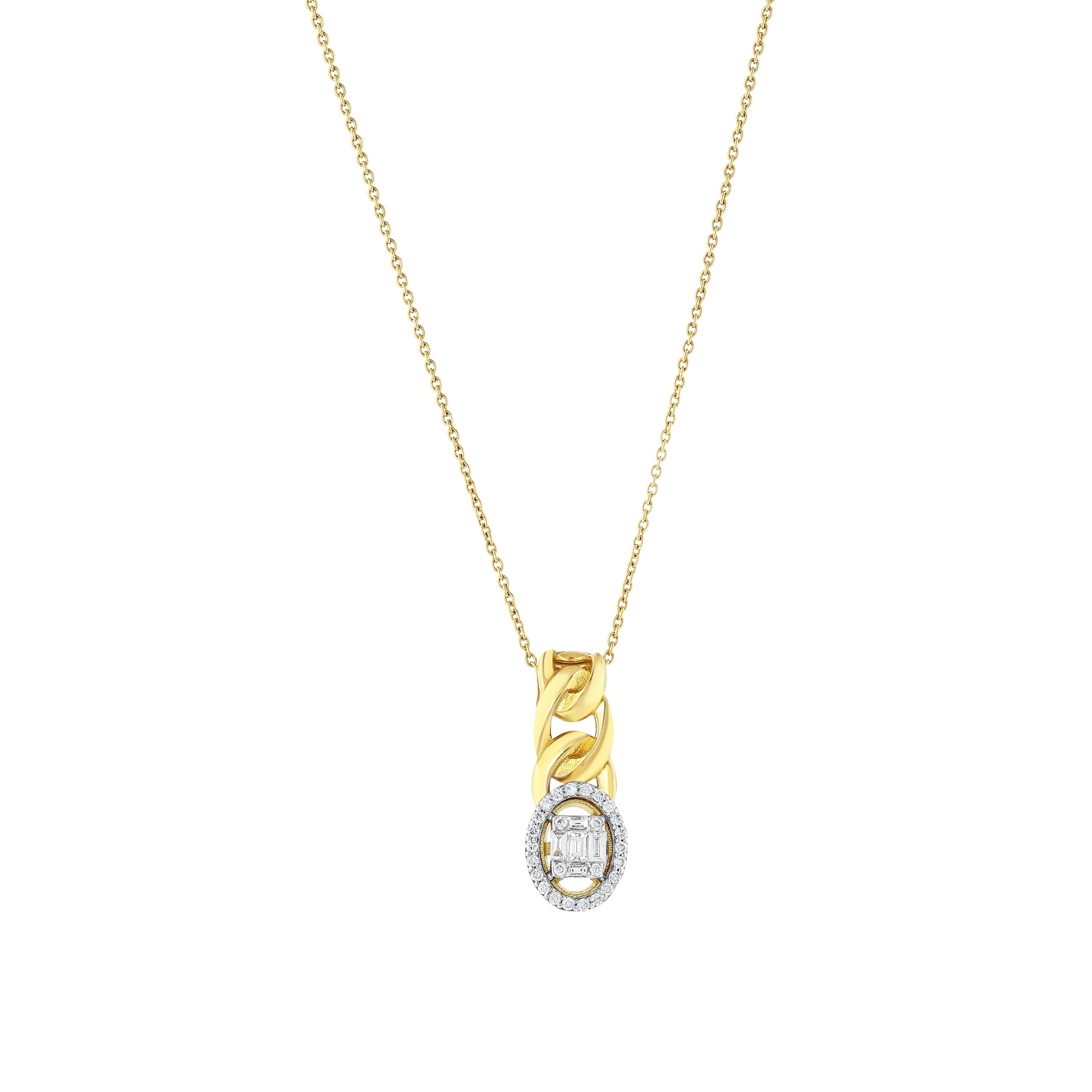 Baget Pırlantalı 0.23 Ct. Lunetta Fantezi Altın Kolye 18K