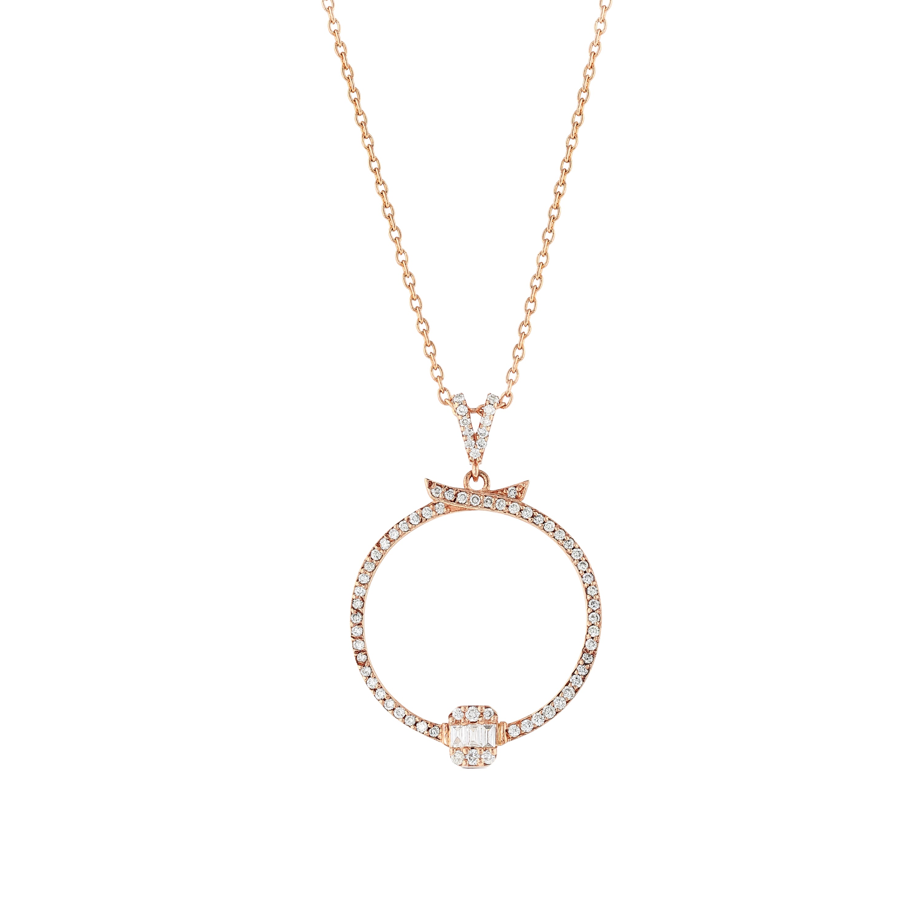 Baget Pırlantalı 0.32 Ct. Denaria Rose Kolye 14k