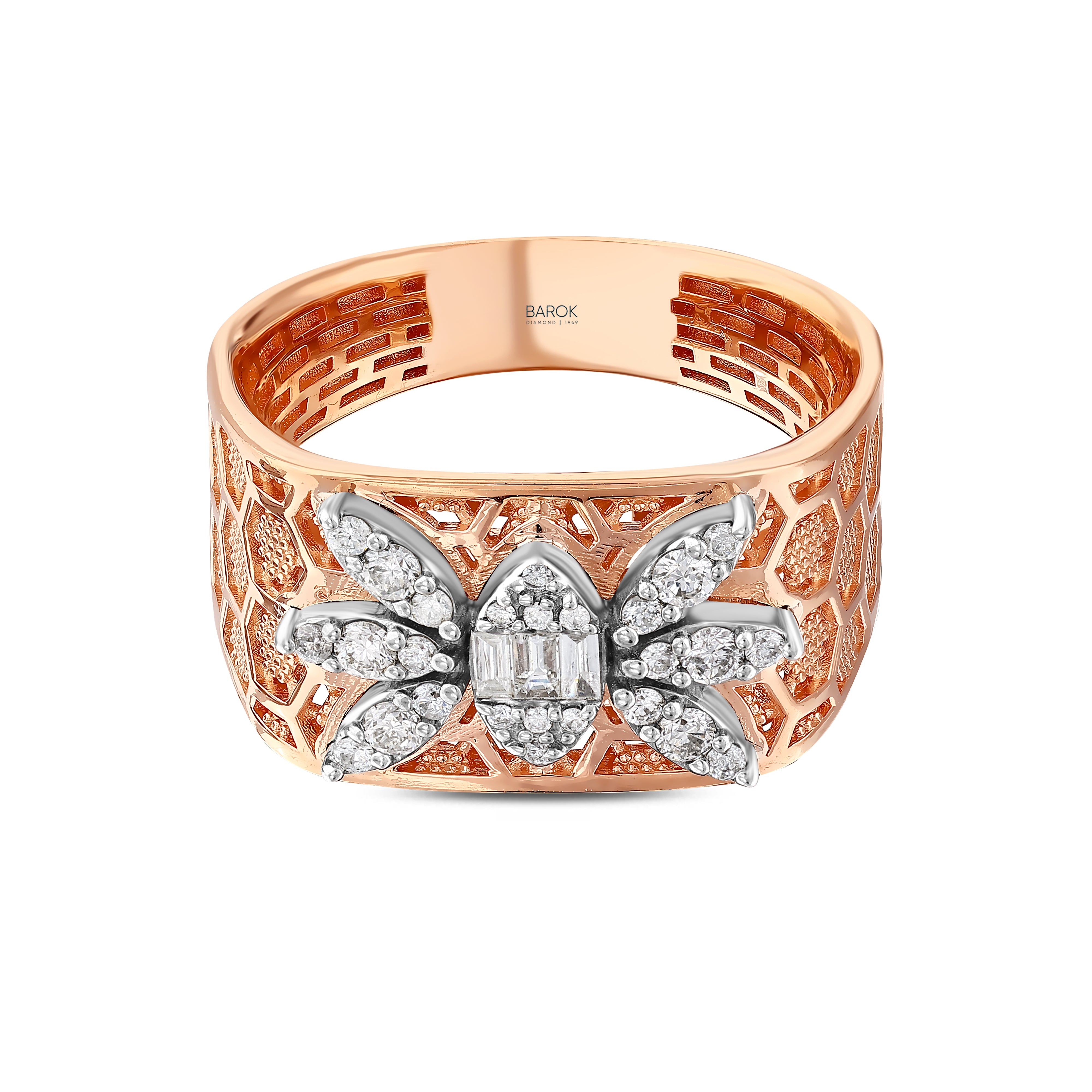 Baget Pırlantalı 0.34 Ct. Rose Fantezi Yüzük 14K
