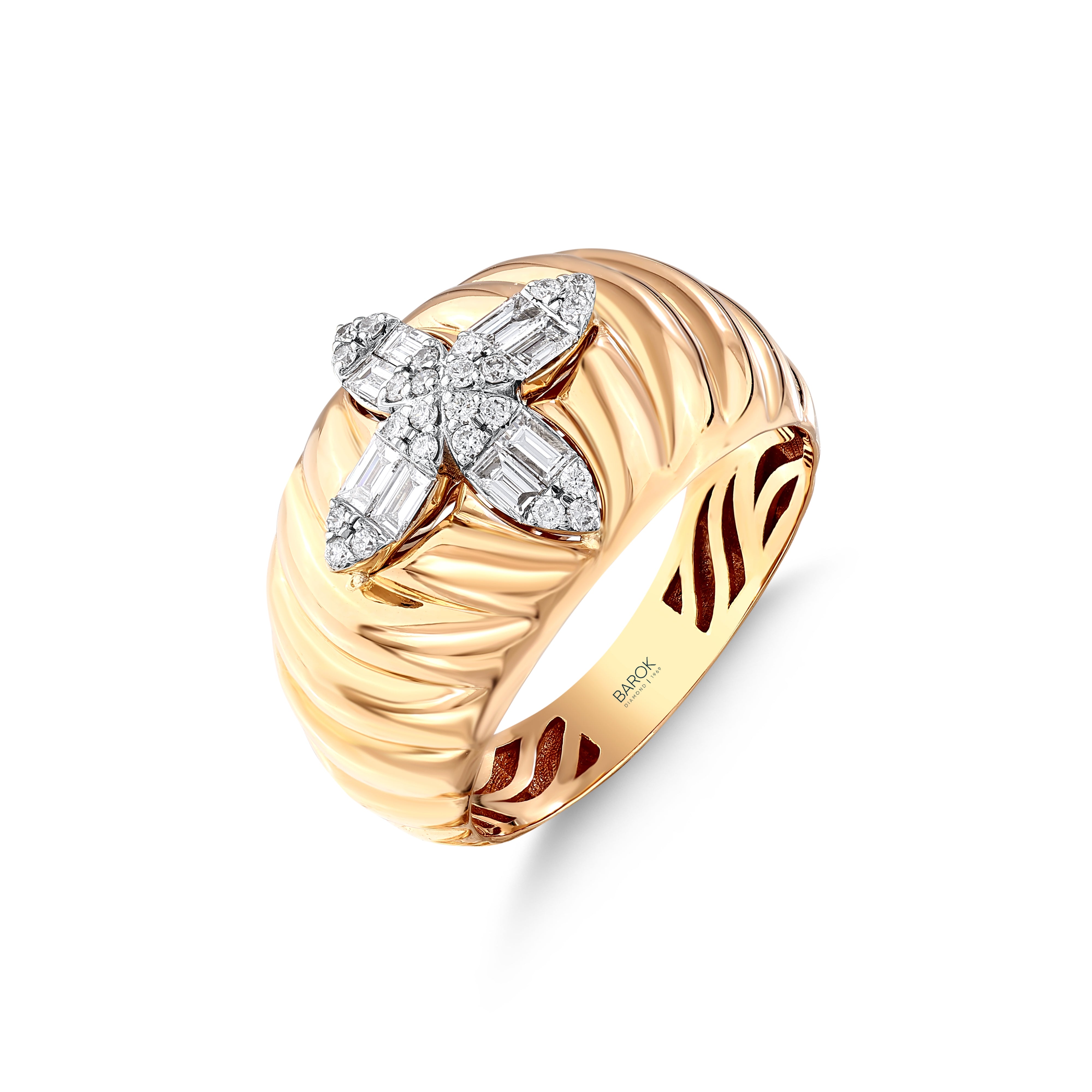 Baget Pırlantalı 0.37 Ct. Rose Fantezi Yüzük 18K